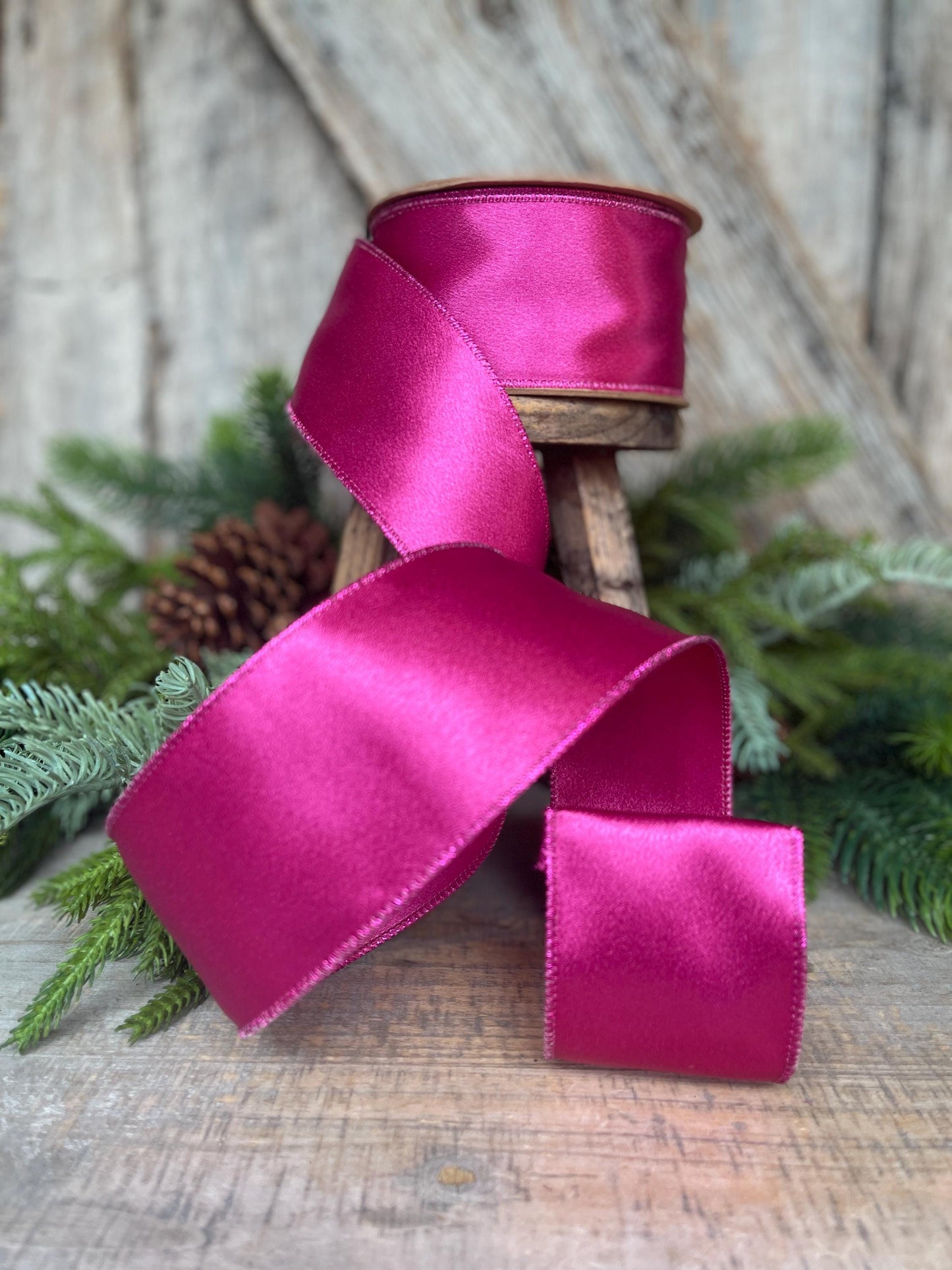 4" Hot Pink Satin Ribbon, Christmas Ribbon, Shimmer Satin Ribbon, Wired Ribbon, Hot Pink Ribbon