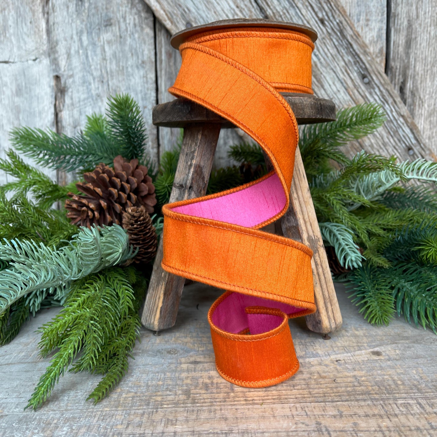 1.5" Orange Pink Ribbon, Wired Ribbon, Designer Ribbon, Orange Ribbon, Halloween Ribbon, Double Sided Ribbon