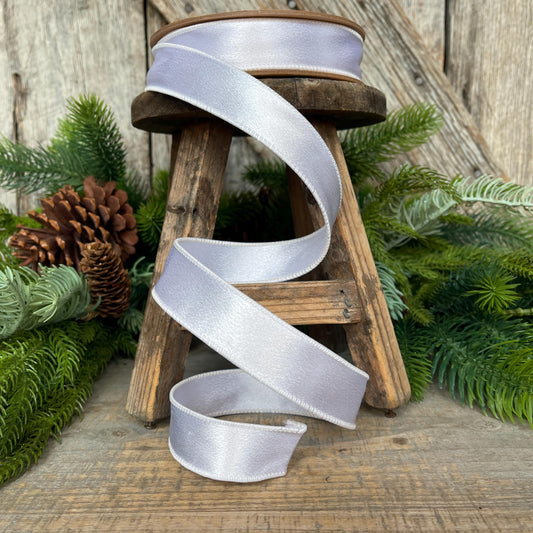 1" White Shimmer Satin Ribbon, White Satin Ribbon, Wired Ribbon