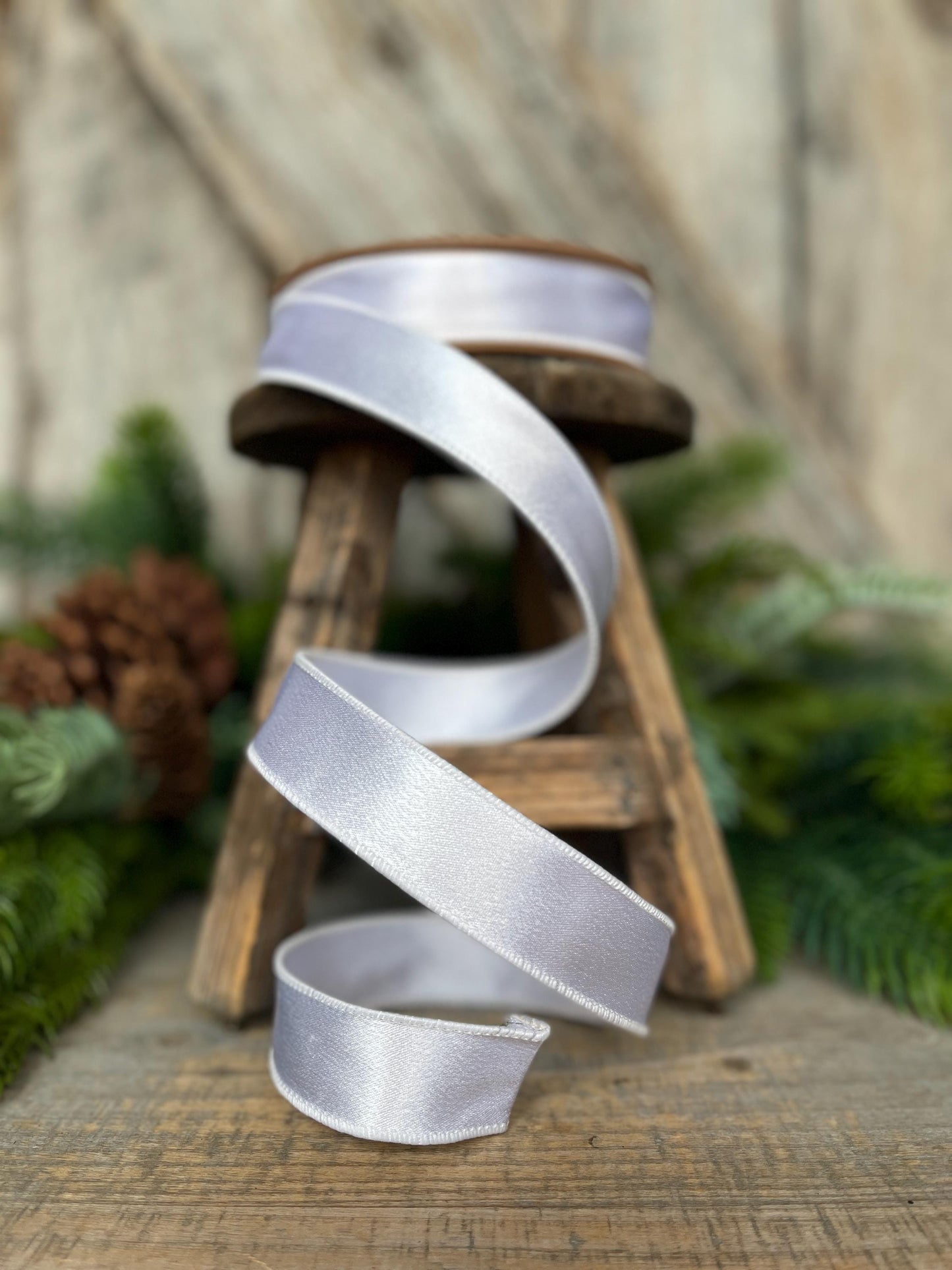 1" White Shimmer Satin Ribbon, White Satin Ribbon, Wired Ribbon, Wedding Ribbon, Christmas Ribbon, Satin Ribbon