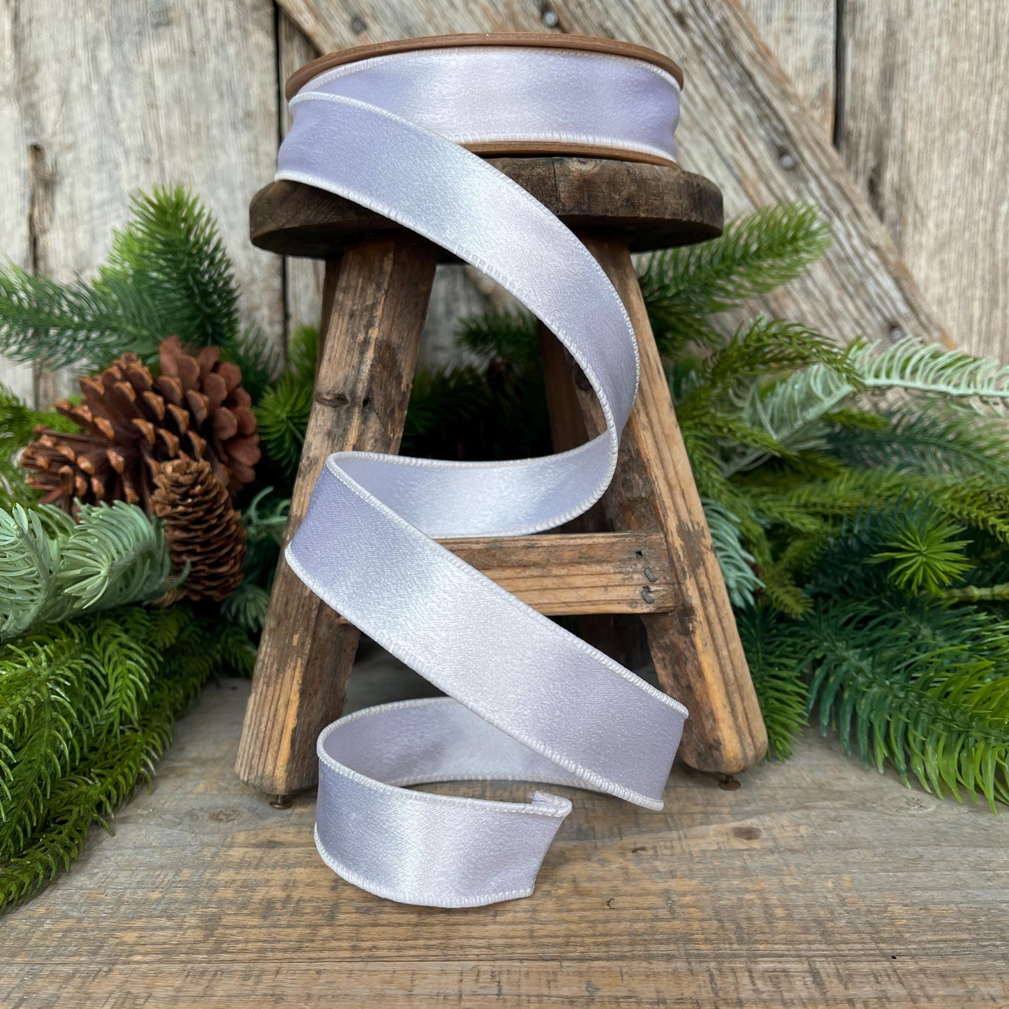 1" White Shimmer Satin Ribbon, White Satin Ribbon, Wired Ribbon, Wedding Ribbon, Christmas Ribbon, Satin Ribbon