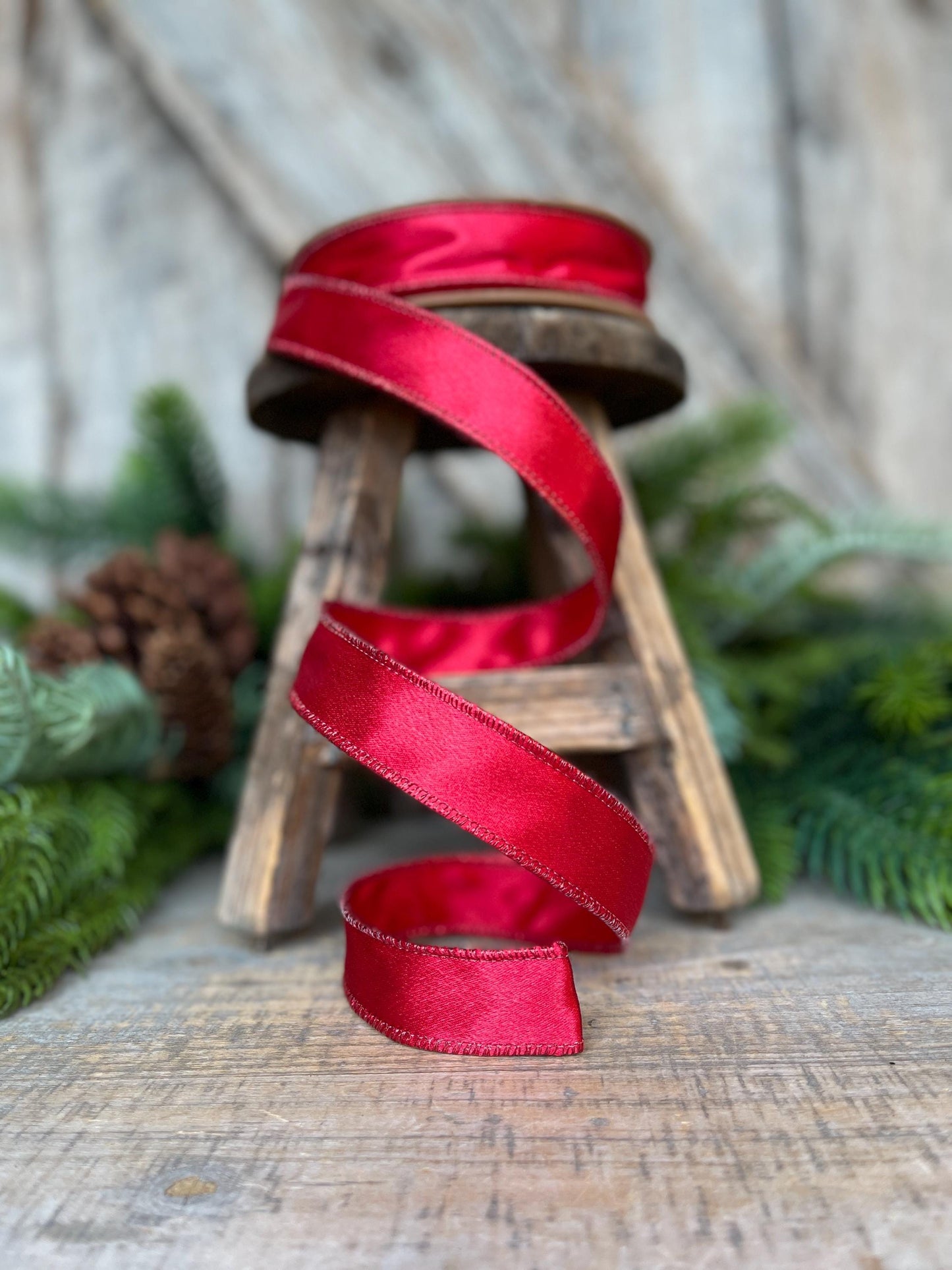 1" Red Satin Shimmer Ribbon, Christmas Ribbon, Red Ribbon, Satin Ribbon, Red Narrow Ribbon, Wired Ribbon