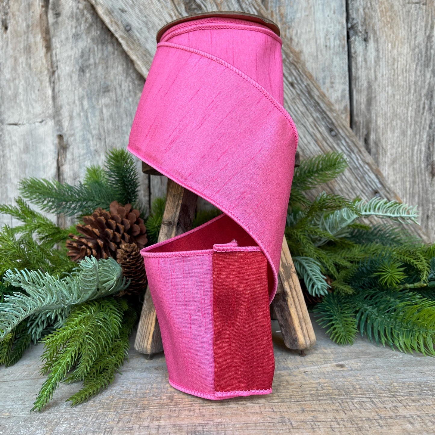 4" Pink & Red Ribbon, Doublesided ribbon, Christmas Ribbon, Bubblegum Pink Ribbon, Wired RIbbon, Designer Ribbon