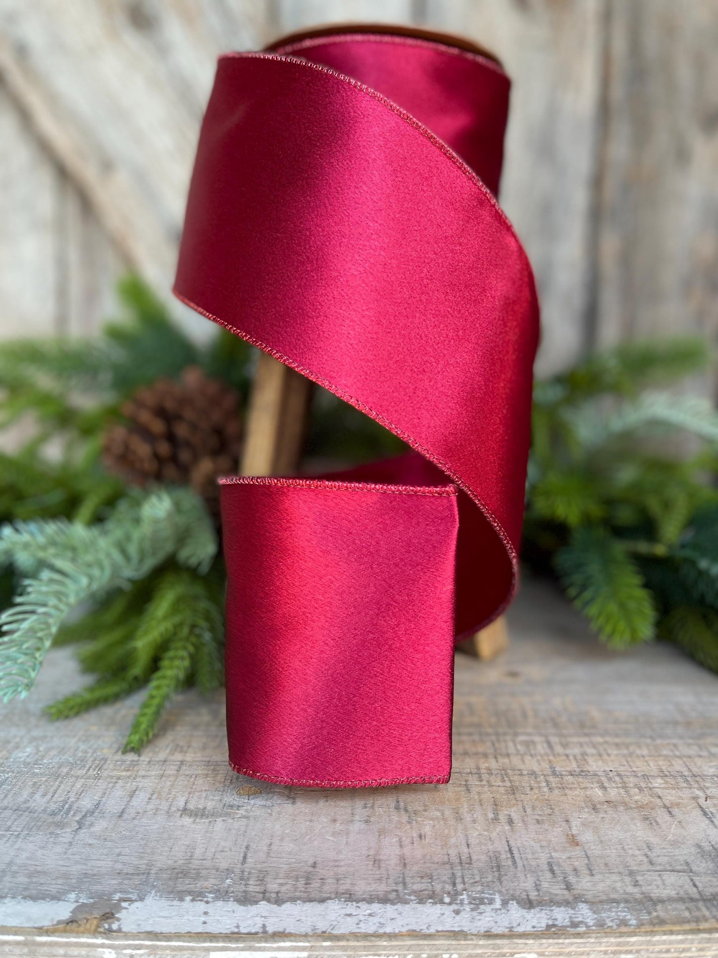 4" Wine Burgundy Satin Ribbon, Christmas Ribbon, Shimmer Satin Ribbon, Wired Ribbon, Maroon Ribbon