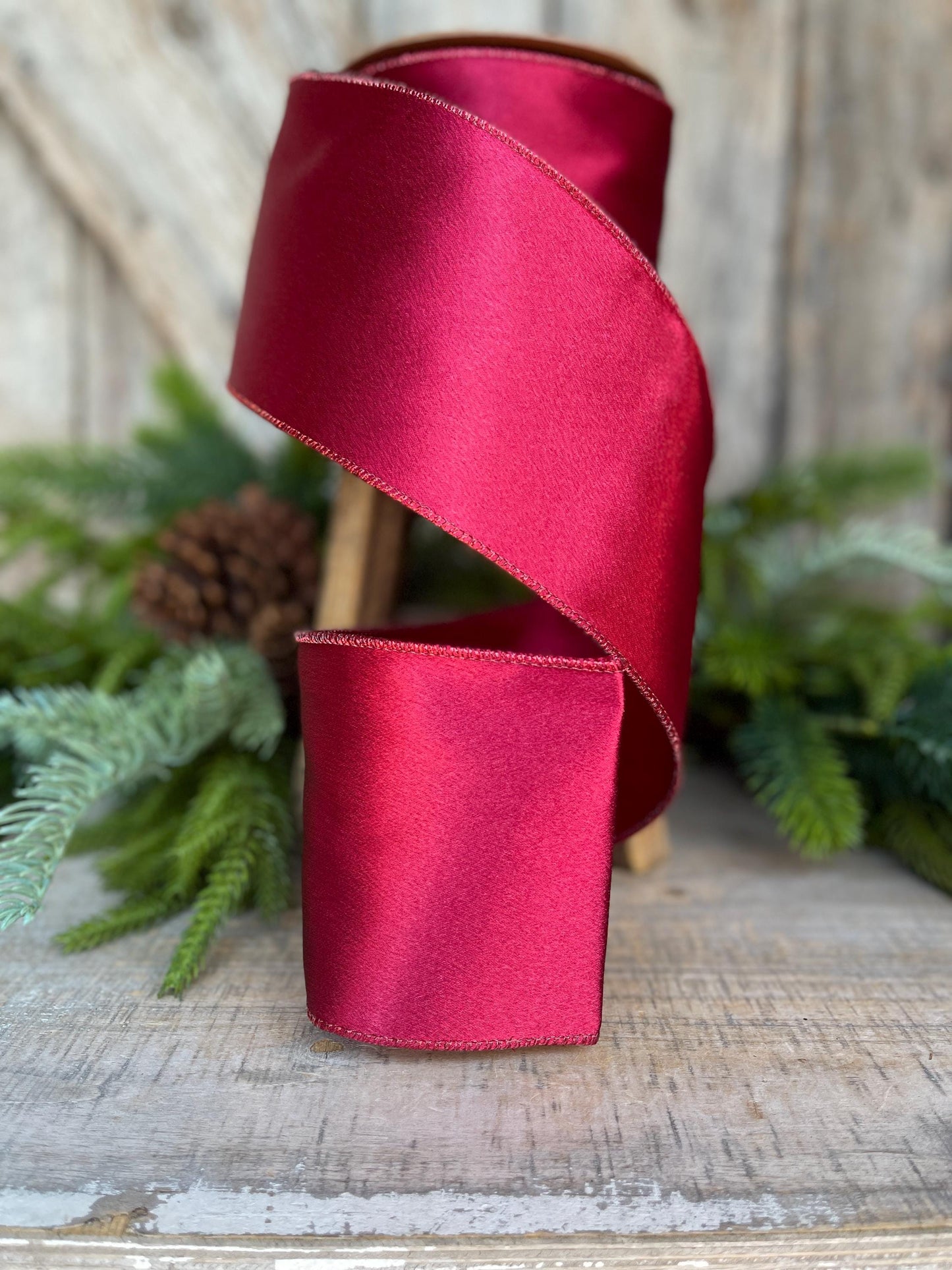 4" Wine Burgundy Satin Ribbon, Christmas Ribbon, Shimmer Satin Ribbon, Wired Ribbon, Maroon Ribbon