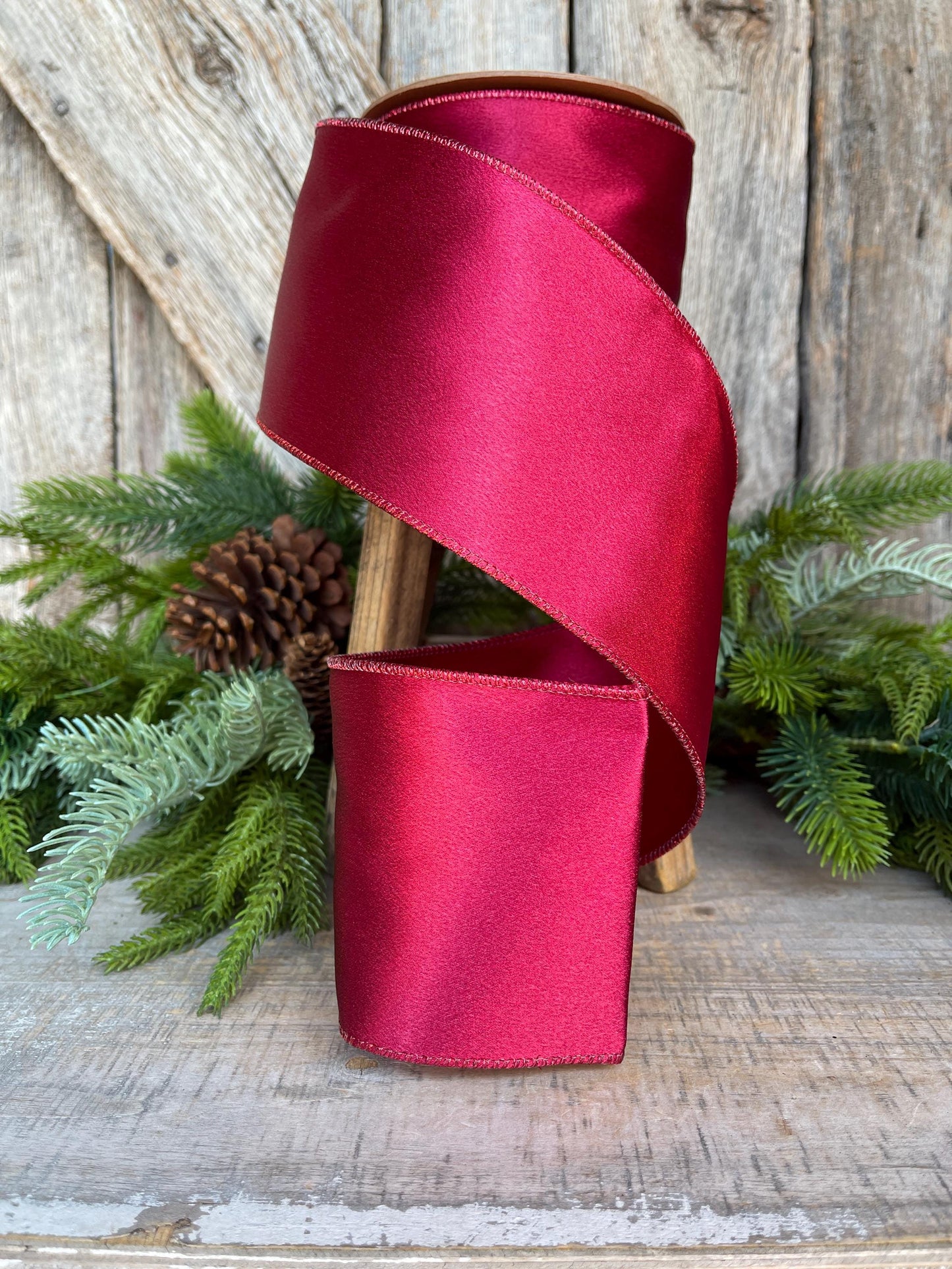 4" Wine Burgundy Satin Ribbon, Christmas Ribbon, Shimmer Satin Ribbon, Wired Ribbon, Maroon Ribbon