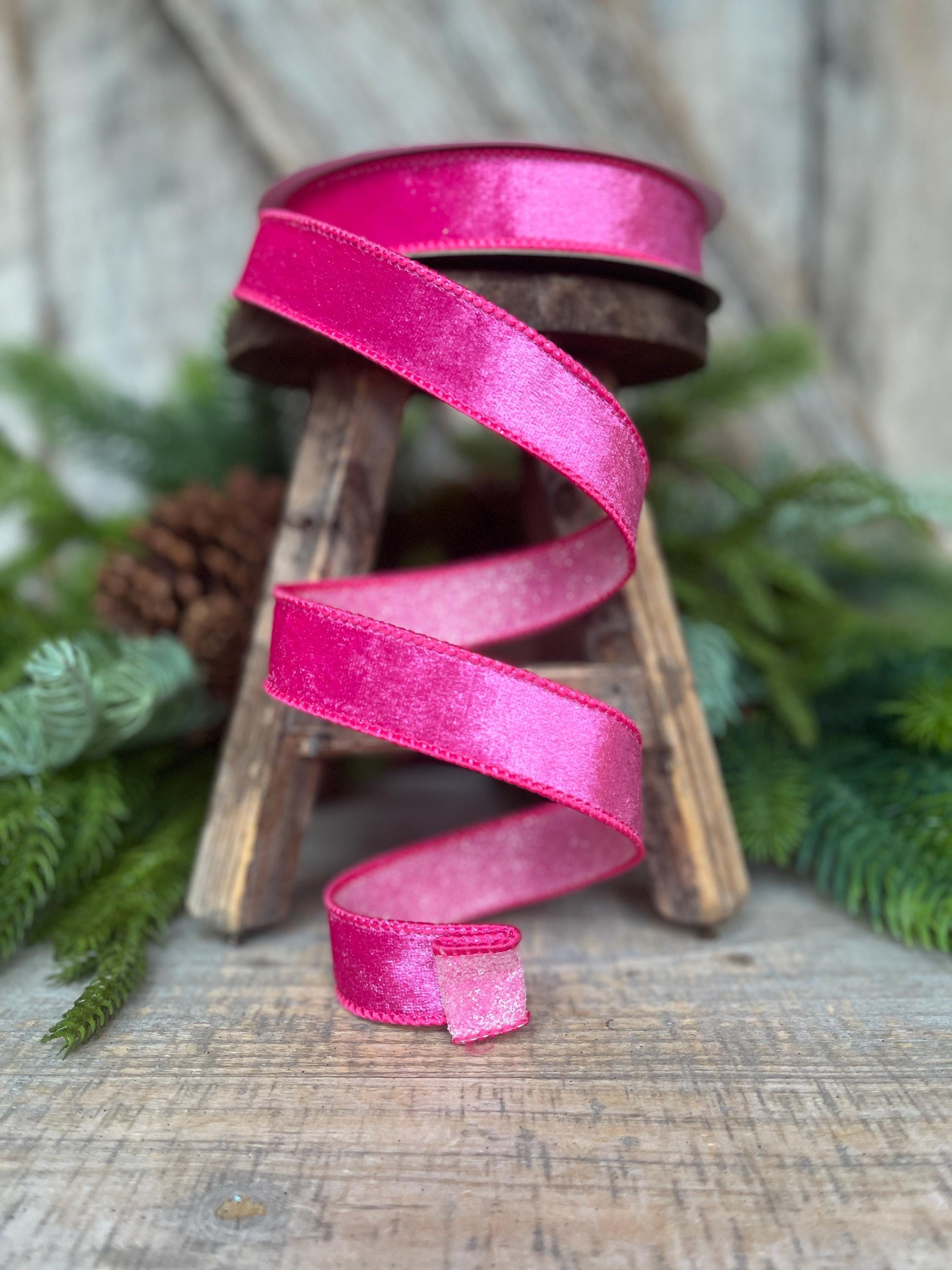 1" Hot Pink Stardust Ribbon, Farrisilk Ribbon, Christmas Ribbon