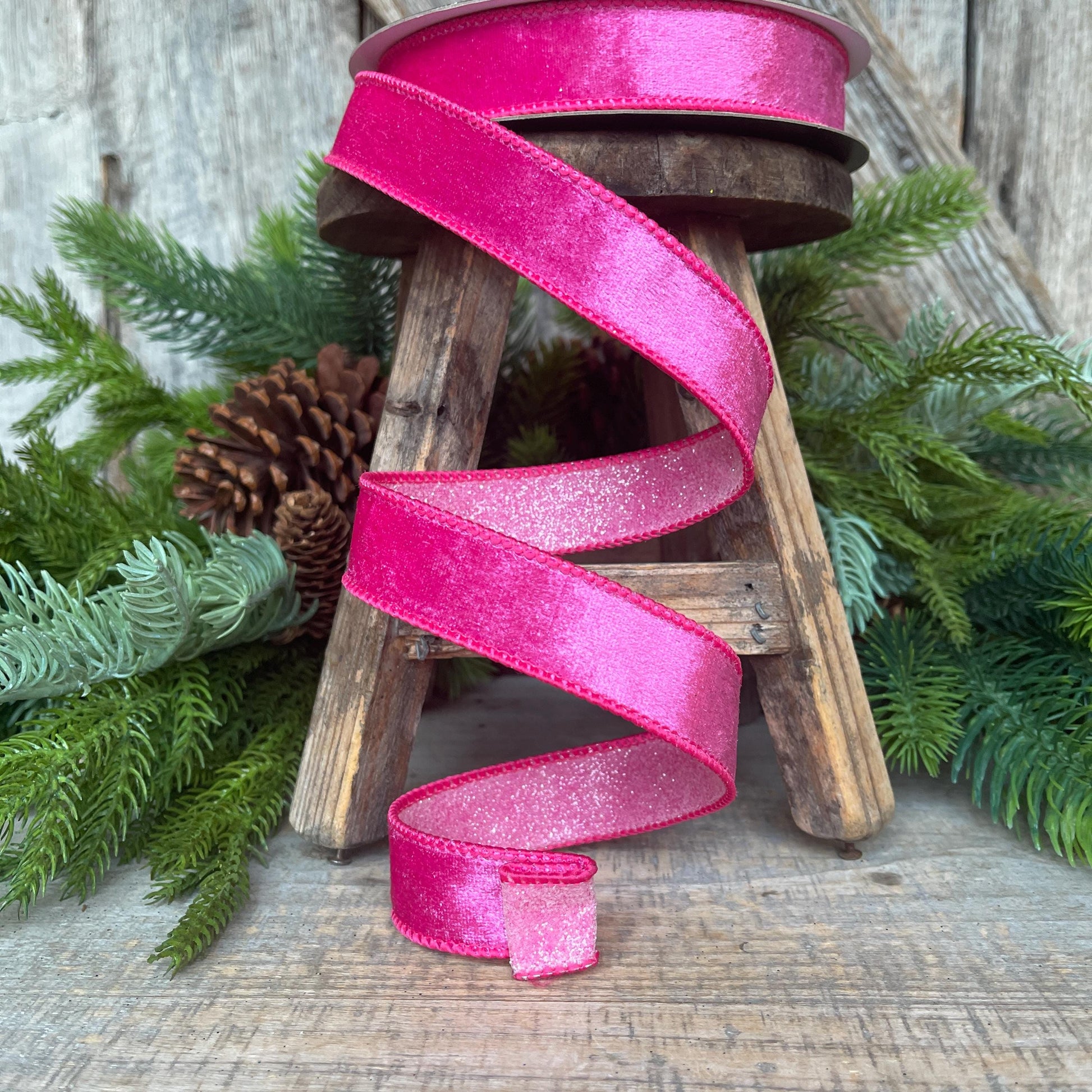 1" Hot Pink Stardust Ribbon, Farrisilk Ribbon, Christmas Ribbon