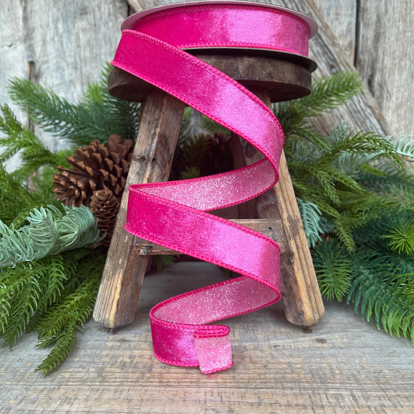 1" Hot Pink Stardust Ribbon, Farrisilk Ribbon, Christmas Ribbon