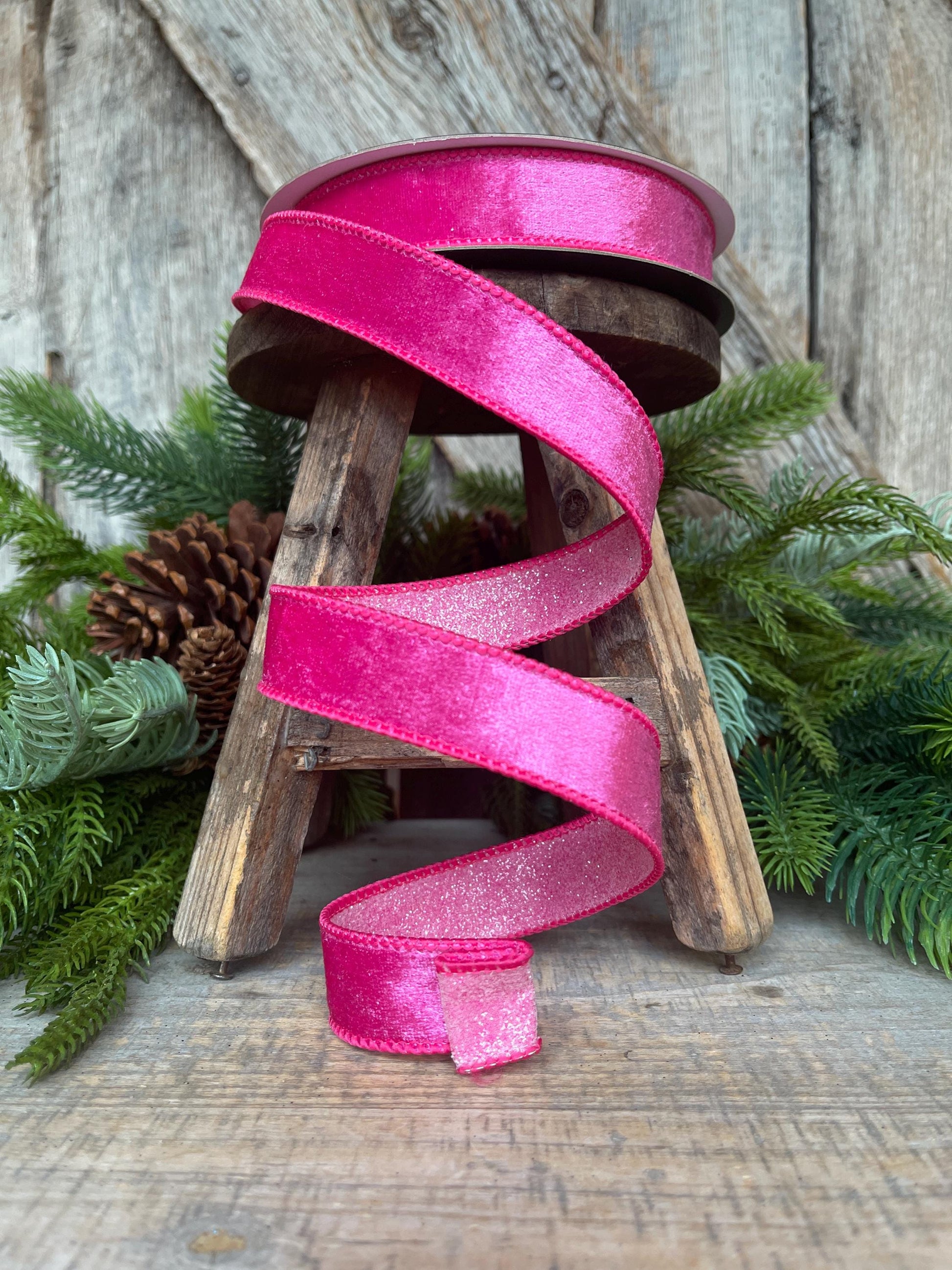 1" Hot Pink Stardust Ribbon, Farrisilk Ribbon, Christmas Ribbon