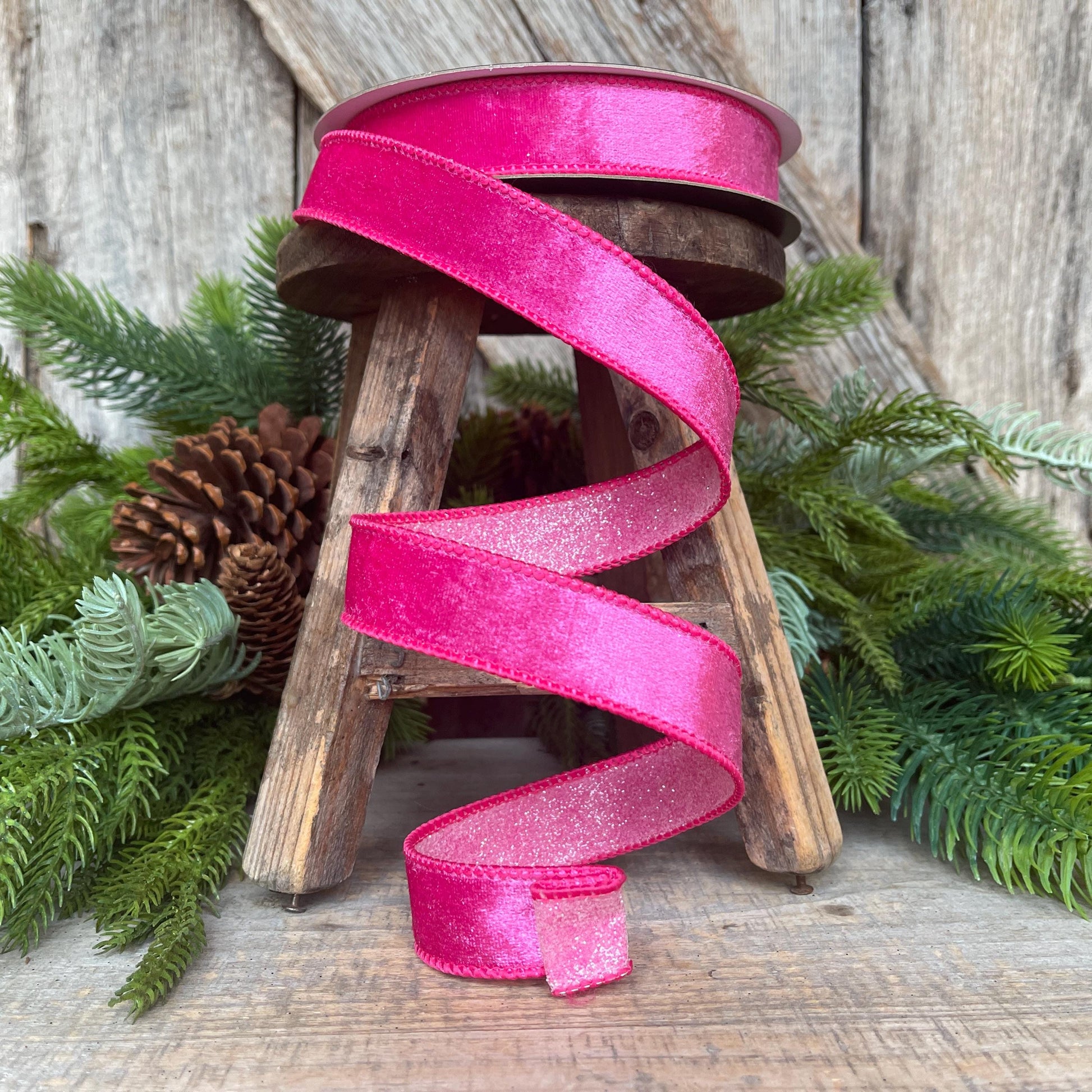1" Hot Pink Stardust Ribbon, Farrisilk Ribbon, Christmas Ribbon