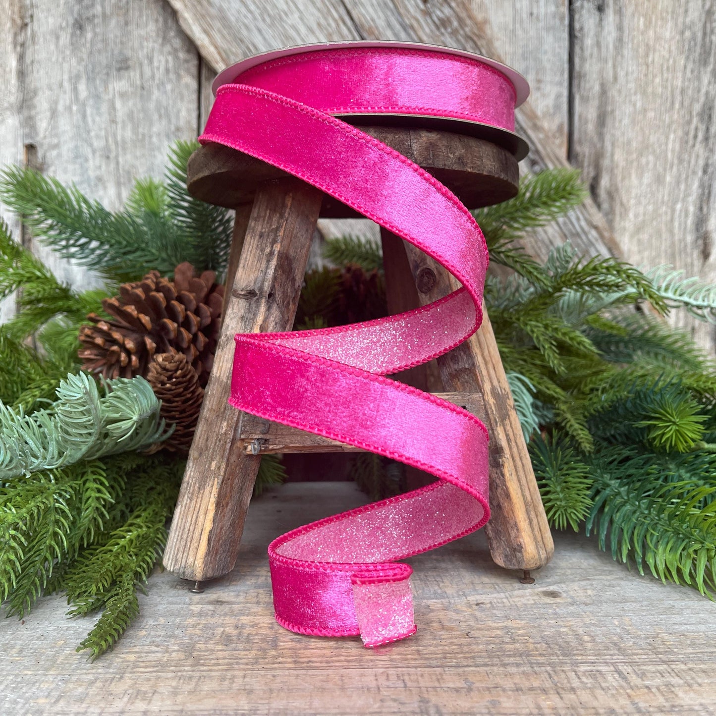 1" Hot Pink Stardust Ribbon, Farrisilk Ribbon, Christmas Ribbon, Narrow Ribbon, Designer Ribbon