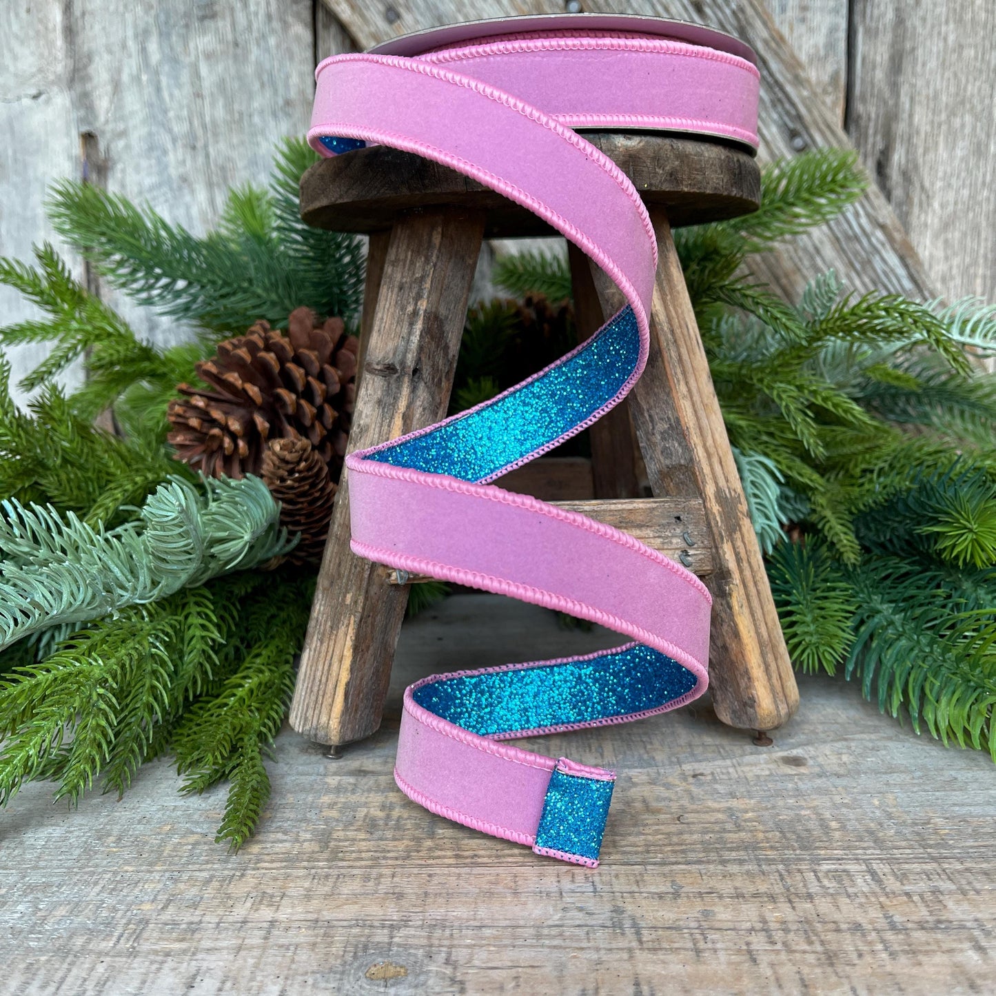 1" Pink & Blue Fusion Ribbon, Farrisilk Ribbon, Light Pink Ribbon, Christmas Ribbon, RS200-14