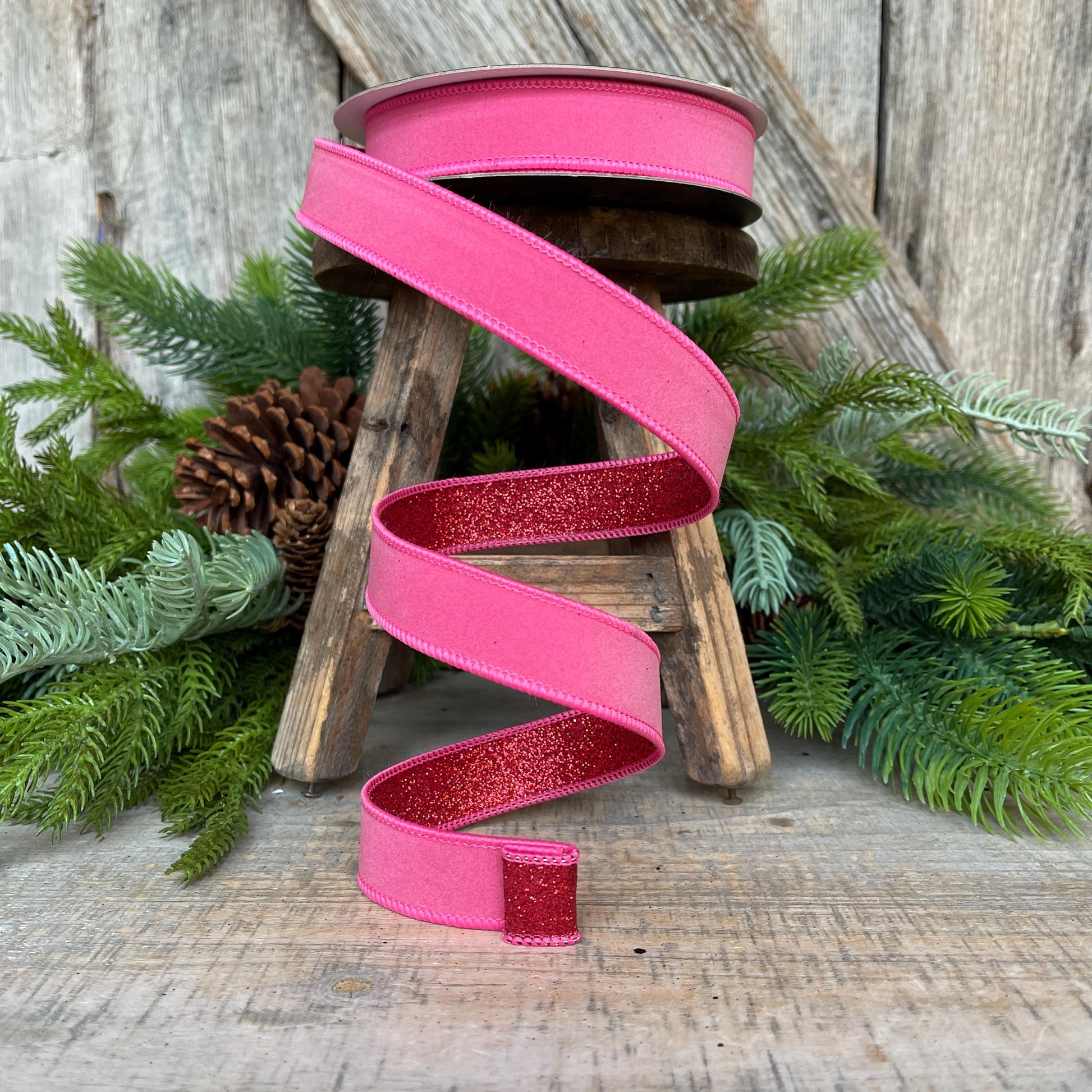 1" Bubblegum Pink & Red Ribbon, Farrisilk Ribbon, Pink and Red Fusion Ribbon