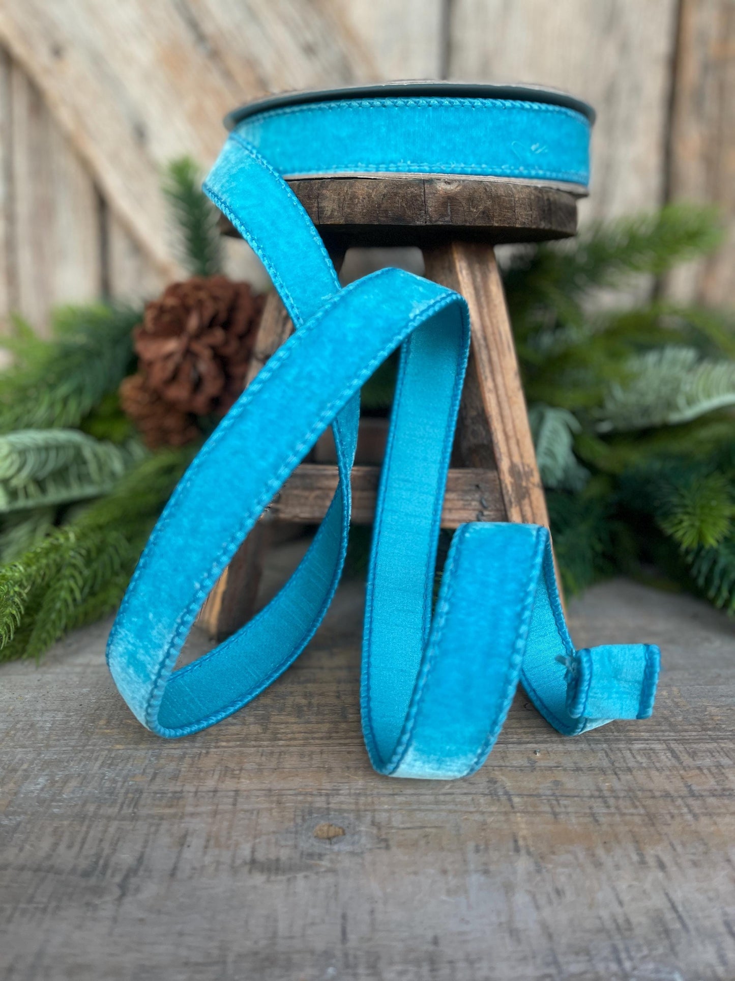 1" Sky Blue Velvet Ribbon, Farrisilk Ribbon, Velvet Ribbon, Bright Blue Velvet Ribbon, Christmas Ribbon, Wired Ribbon, RG008-81