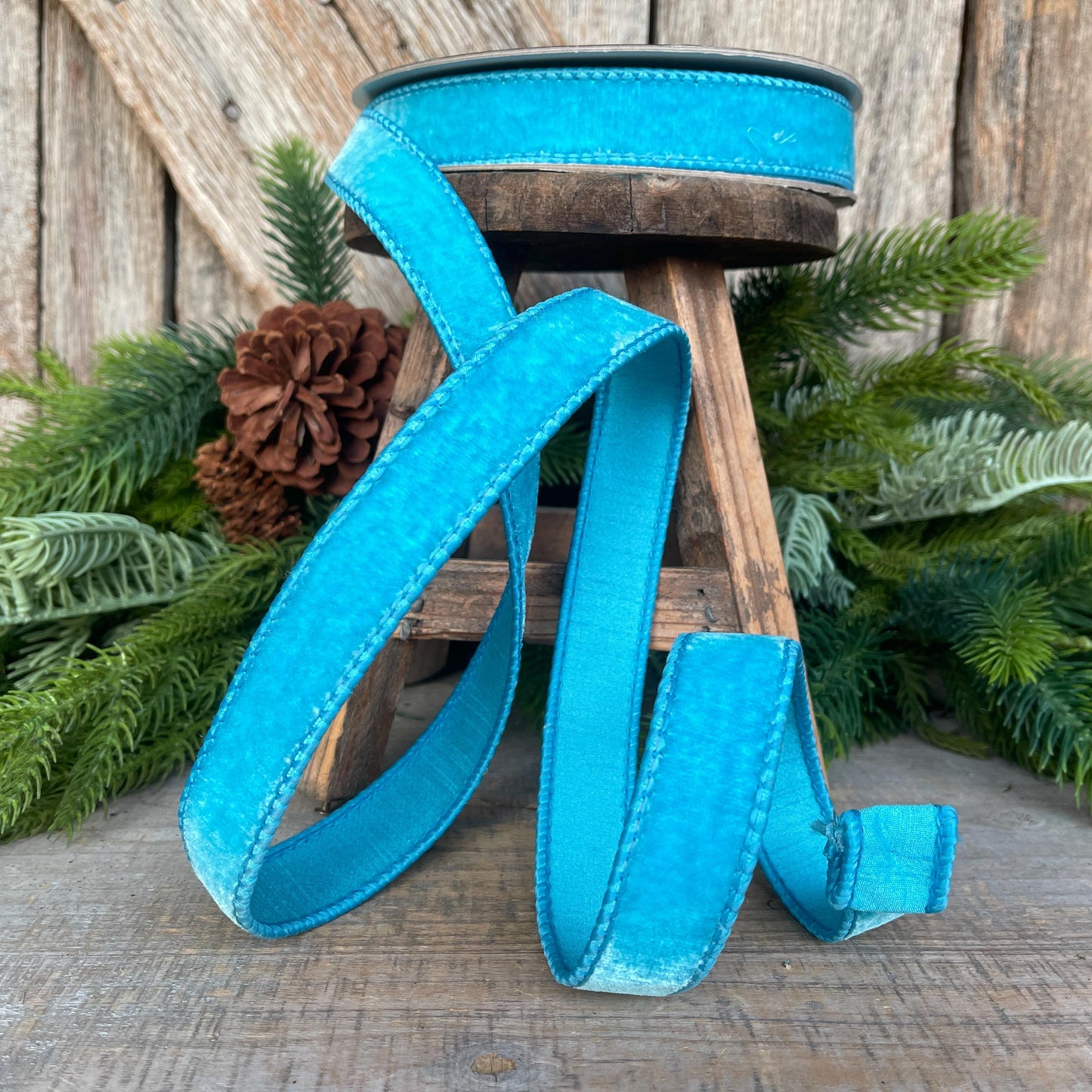 1" Sky Blue Velvet Ribbon, Farrisilk Ribbon, Velvet Ribbon, Bright Blue Velvet Ribbon, Christmas Ribbon, Wired Ribbon, RG008-81