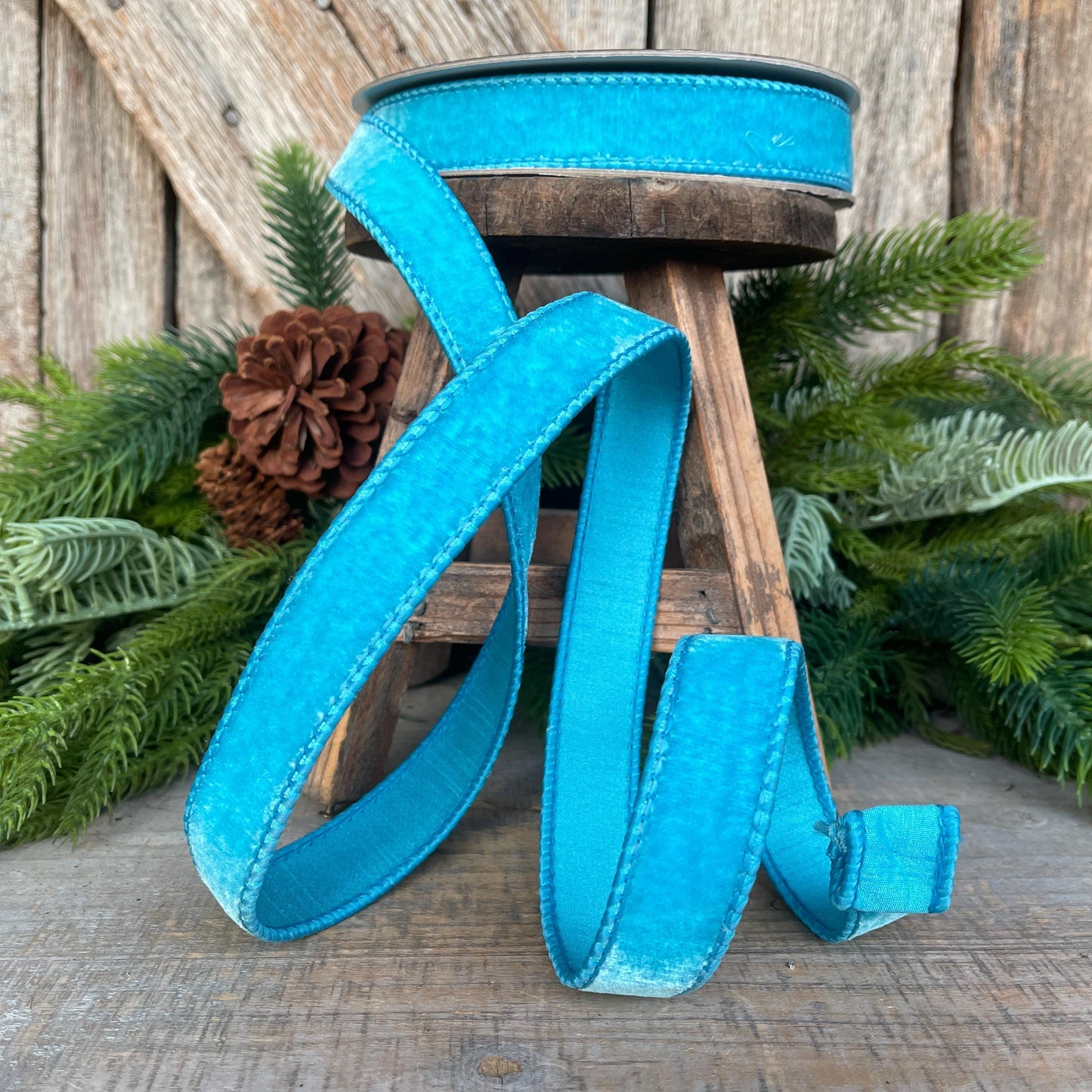 1" Sky Blue Velvet Ribbon, Farrisilk Ribbon, Velvet Ribbon, Bright Blue Velvet Ribbon, Christmas Ribbon, Wired Ribbon, RG008-81