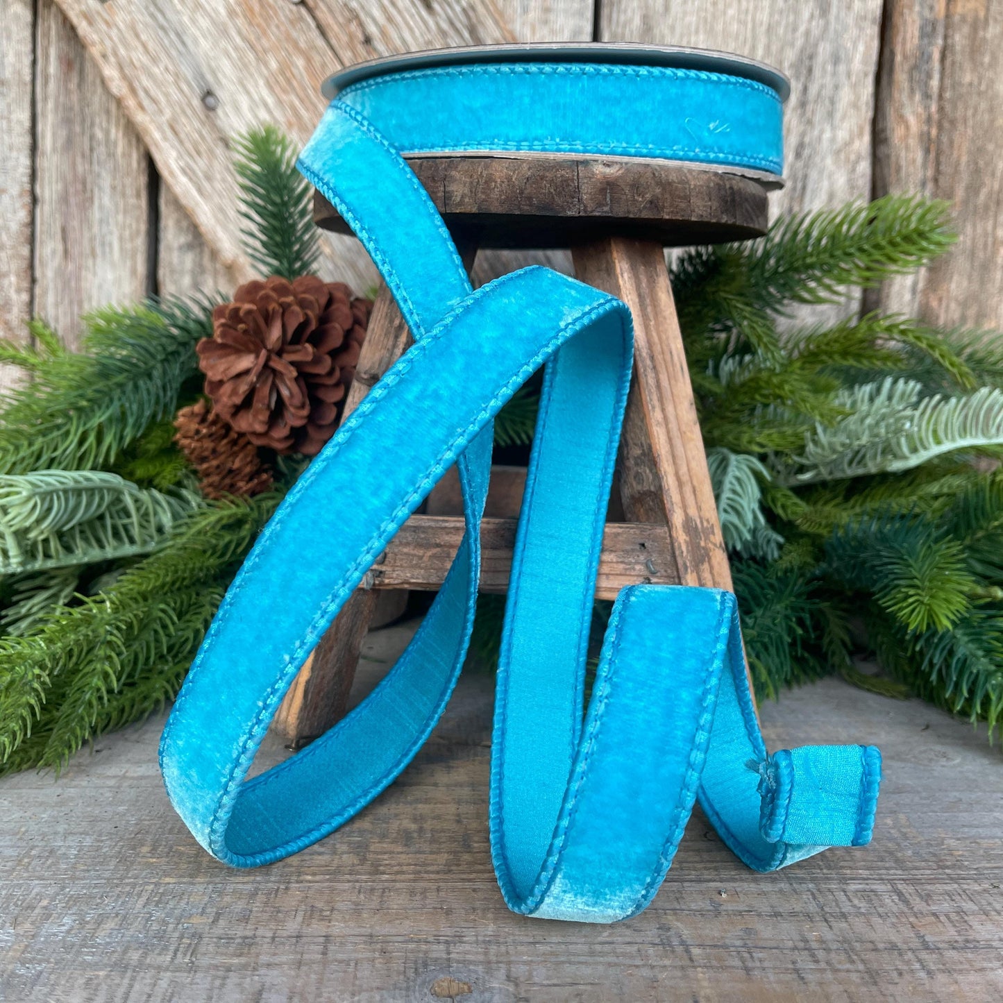 1" Sky Blue Velvet Ribbon, Farrisilk Ribbon, Velvet Ribbon, Bright Blue Velvet Ribbon, Christmas Ribbon, Wired Ribbon, RG008-81