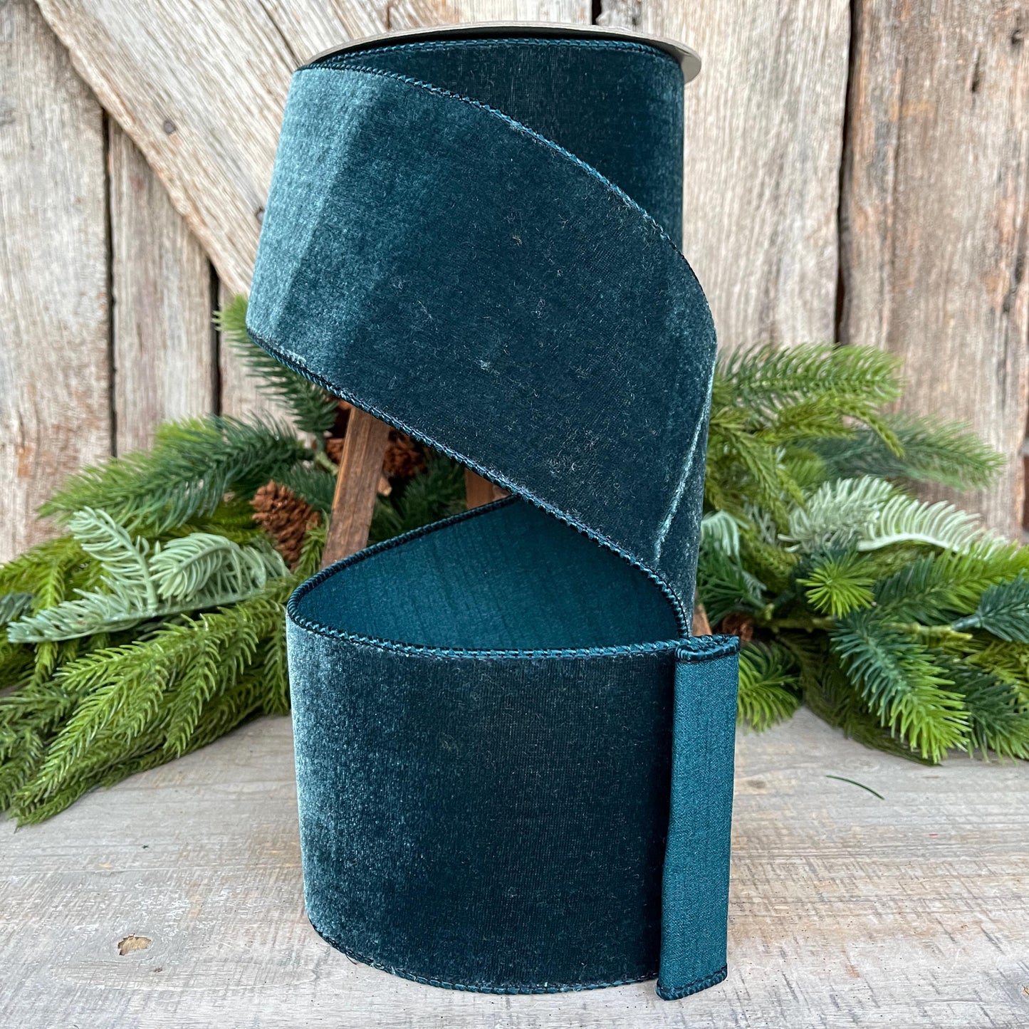 4" Dark Teal Velvet Luster RIbbon, Farrisilk Ribbon, Dark Teal Velvet RIbbon, Wired RIbbon, Designer RIbbon, Velvet Ribbon, RG804-19