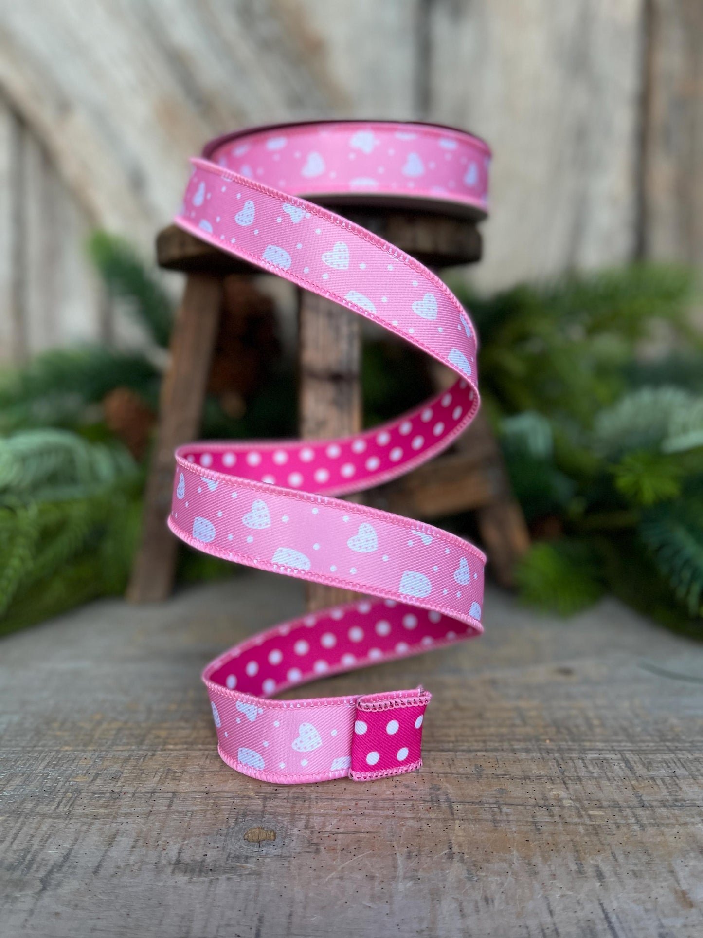 1" Heart Valentine Ribbon, Heart Ribbon, Wired RIbbon