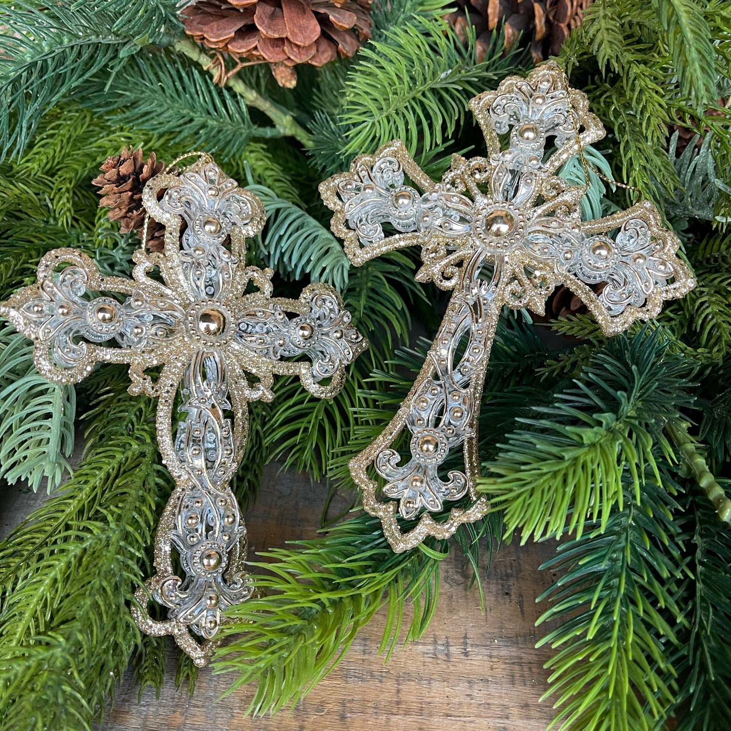 6" Cross Ornaments, Gold Silver Cross Ornament, Religious Ornaments, Christmas Ornaments, Christmas Gift, Christmas Decor