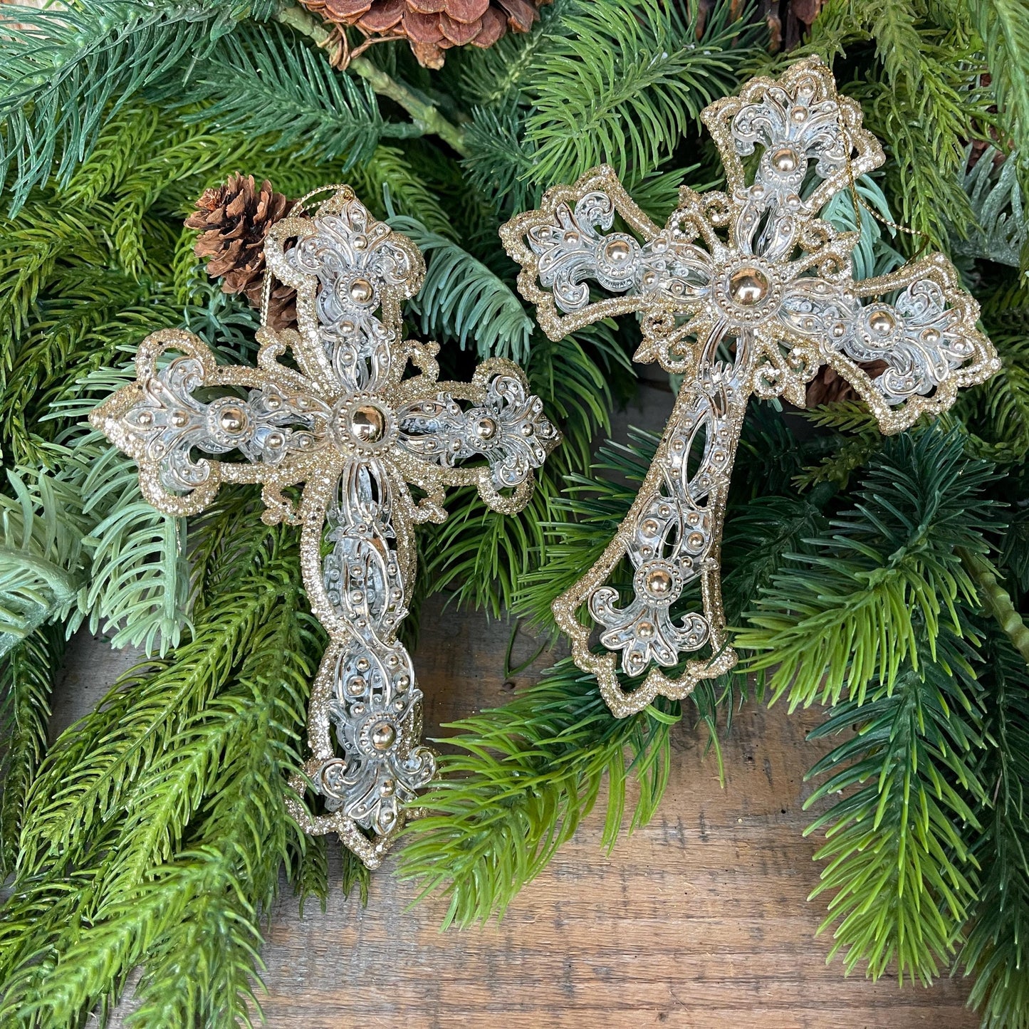 6" Cross Ornaments, Gold Silver Cross Ornament, Religious Ornaments, Christmas Ornaments, Christmas Gift, Christmas Decor