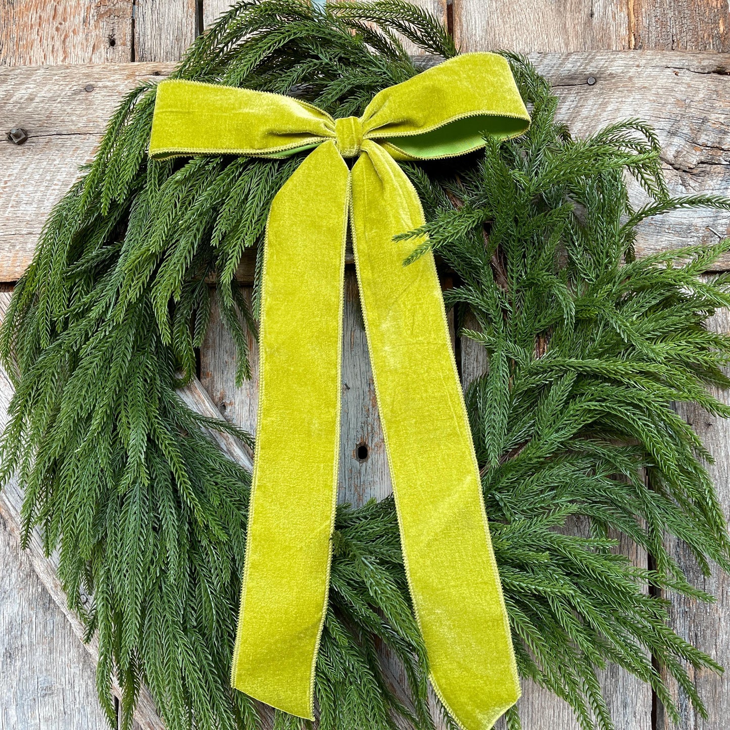 18" Lime Green Velvet Bow, Wreath Bow, Christmas Bow, Velvet Bow, Simple Bow, Unwired Bow, Bow for Christmas Tree, Bow for Wreath (bow only)