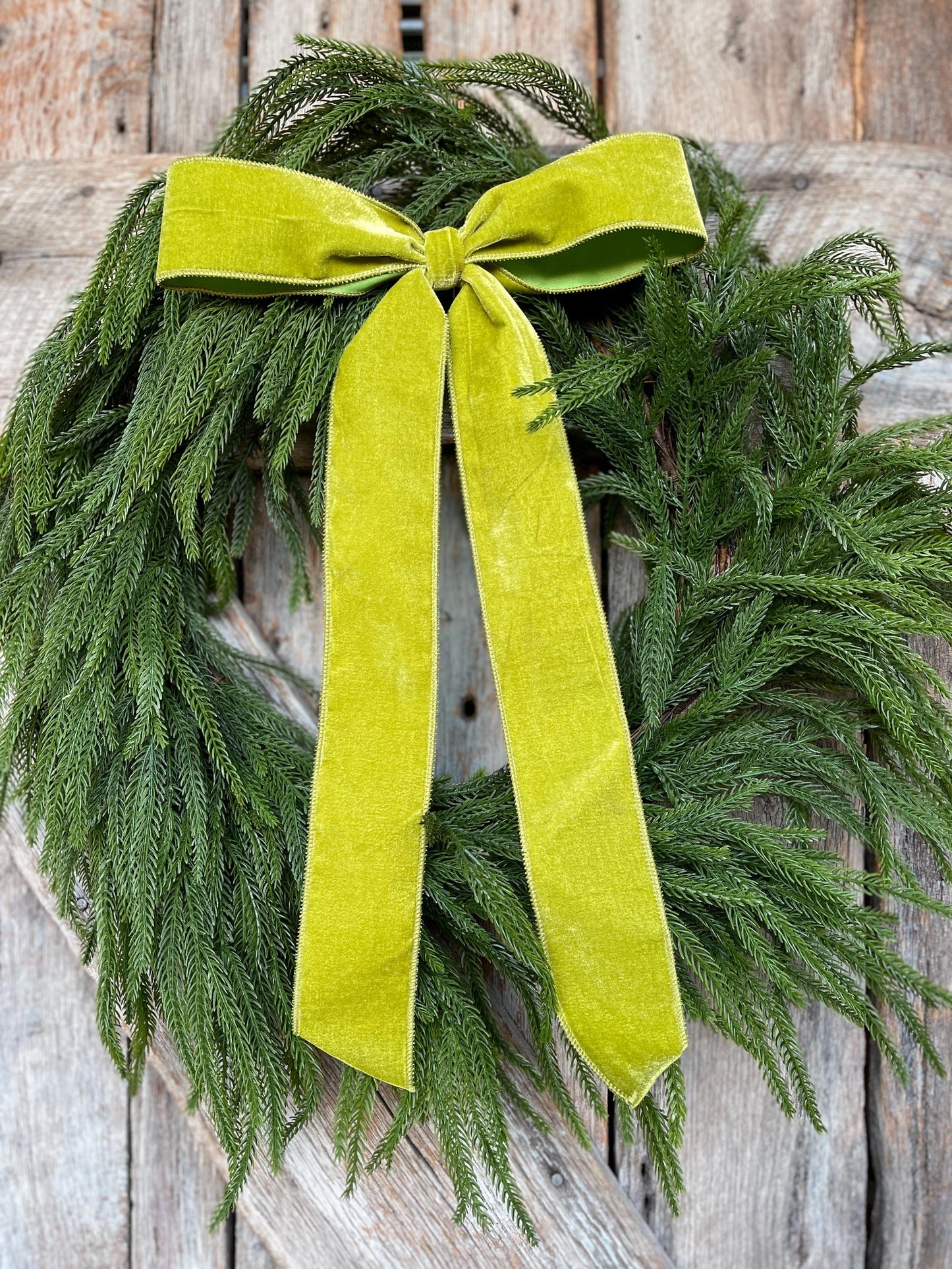 18" Lime Green Velvet Bow, Wreath Bow, Christmas Bow, Velvet Bow, Simple Bow, Unwired Bow, Bow for Christmas Tree, Bow for Wreath (bow only)