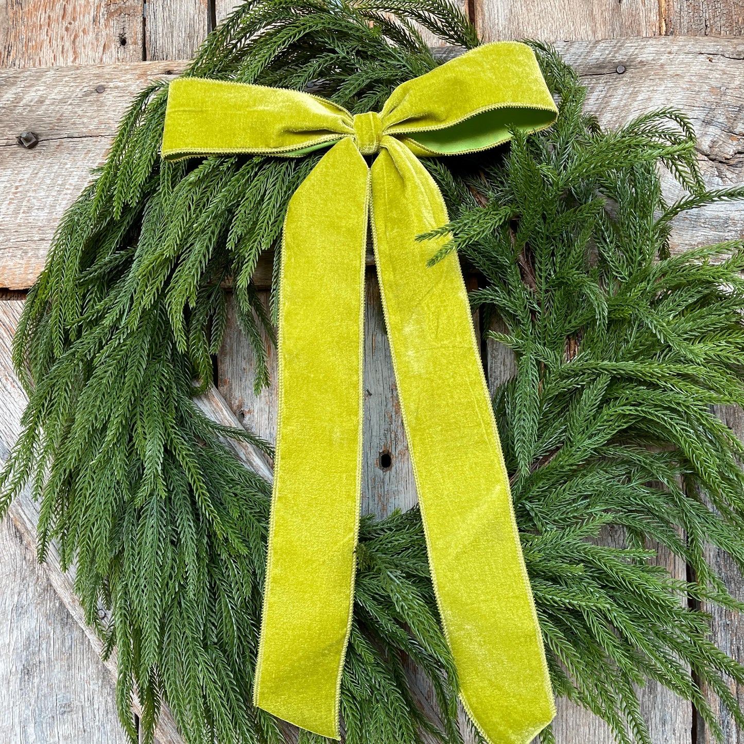 18" Lime Green Velvet Bow, Wreath Bow, Christmas Bow, Velvet Bow, Simple Bow, Unwired Bow, Bow for Christmas Tree, Bow for Wreath (bow only)