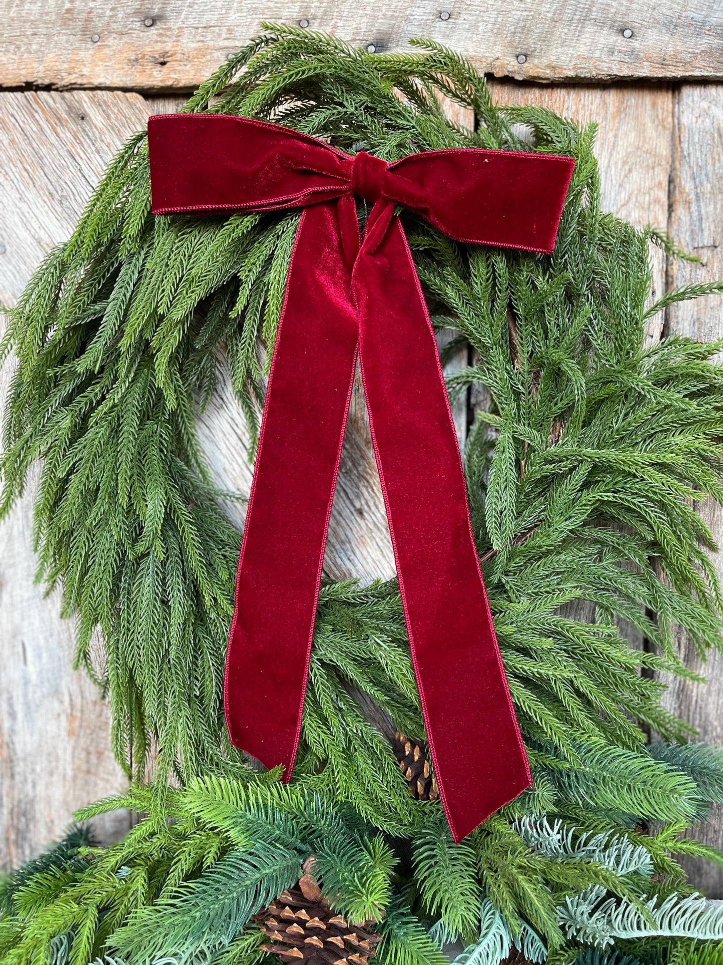18" Burgundy Velvet Bow, Wreath Bow, Christmas Bow, Ruby Velvet Bow, Simple Bow, Unwired Bow, Bow for Christmas Tree, (bow only)