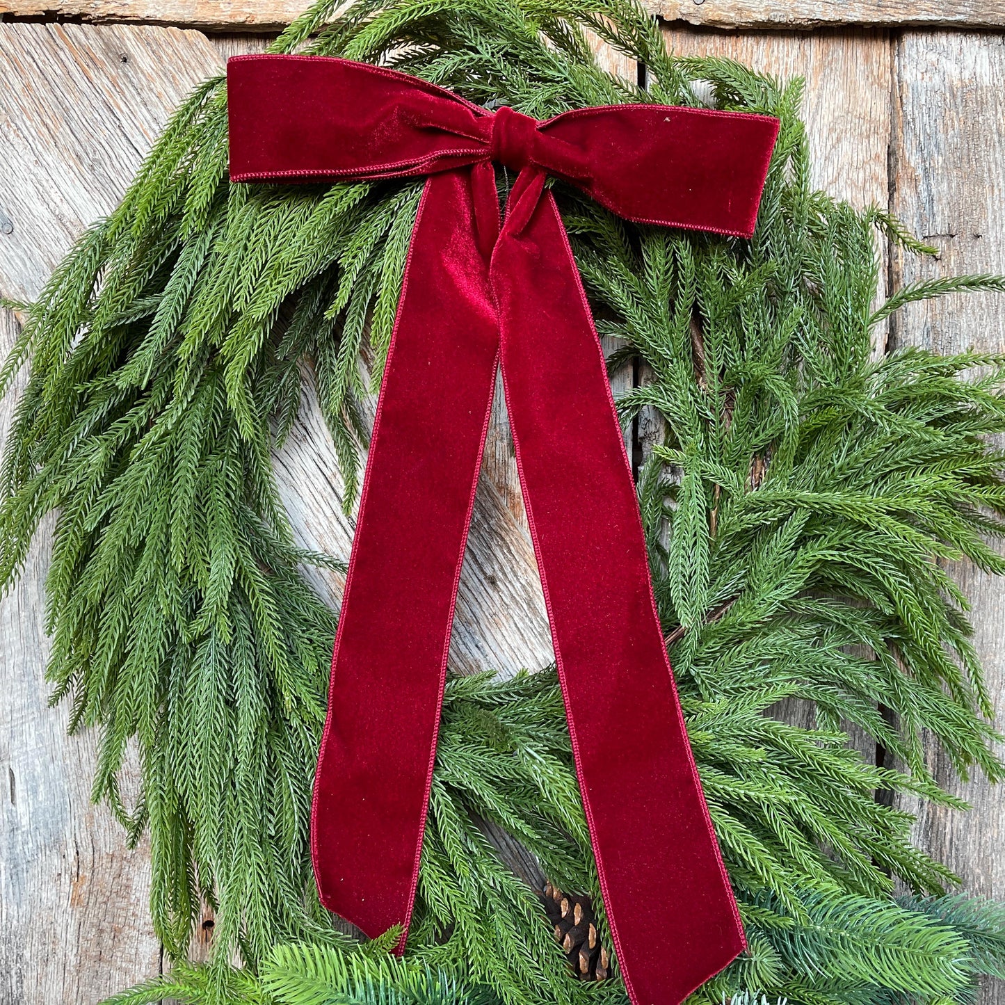 18" Burgundy Velvet Bow, Wreath Bow, Christmas Bow, Ruby Velvet Bow, Simple Bow, Unwired Bow, Bow for Christmas Tree, (bow only)