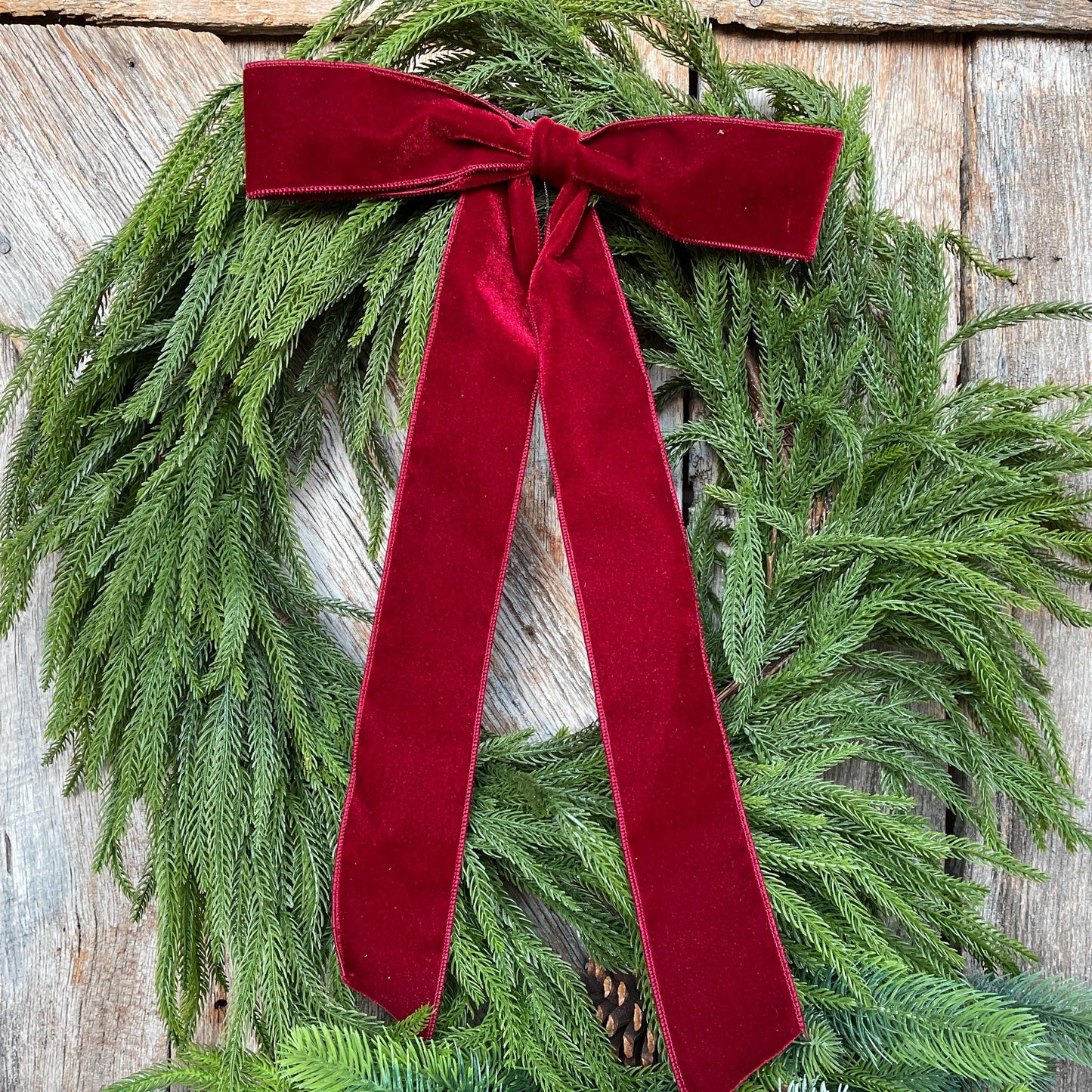 18" Burgundy Velvet Bow, Wreath Bow, Christmas Bow, Ruby Velvet Bow, Simple Bow, Unwired Bow, Bow for Christmas Tree, (bow only)