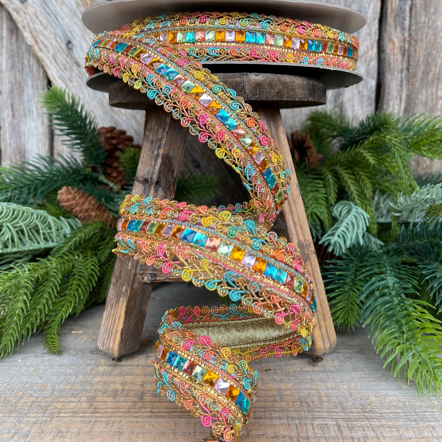 1.5" Sherbert Swirls Ribbon, Farrisilk Ribbon, Jeweled RIbbon, Pastel Ribbon, Candy Ribbon, Designer Ribbon, Christmas Ribbon, RK782-32