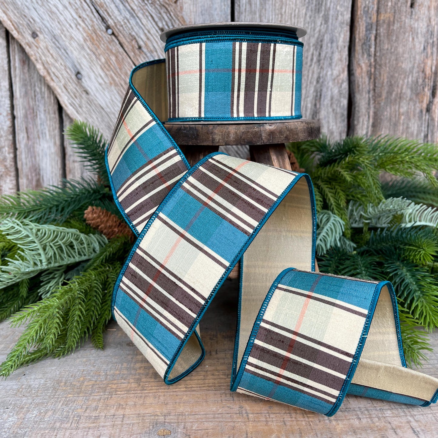 2.5" Fall Plaid Ribbon, Chocolate Hampton Plaid Ribbon, Farrisilk Ribbon