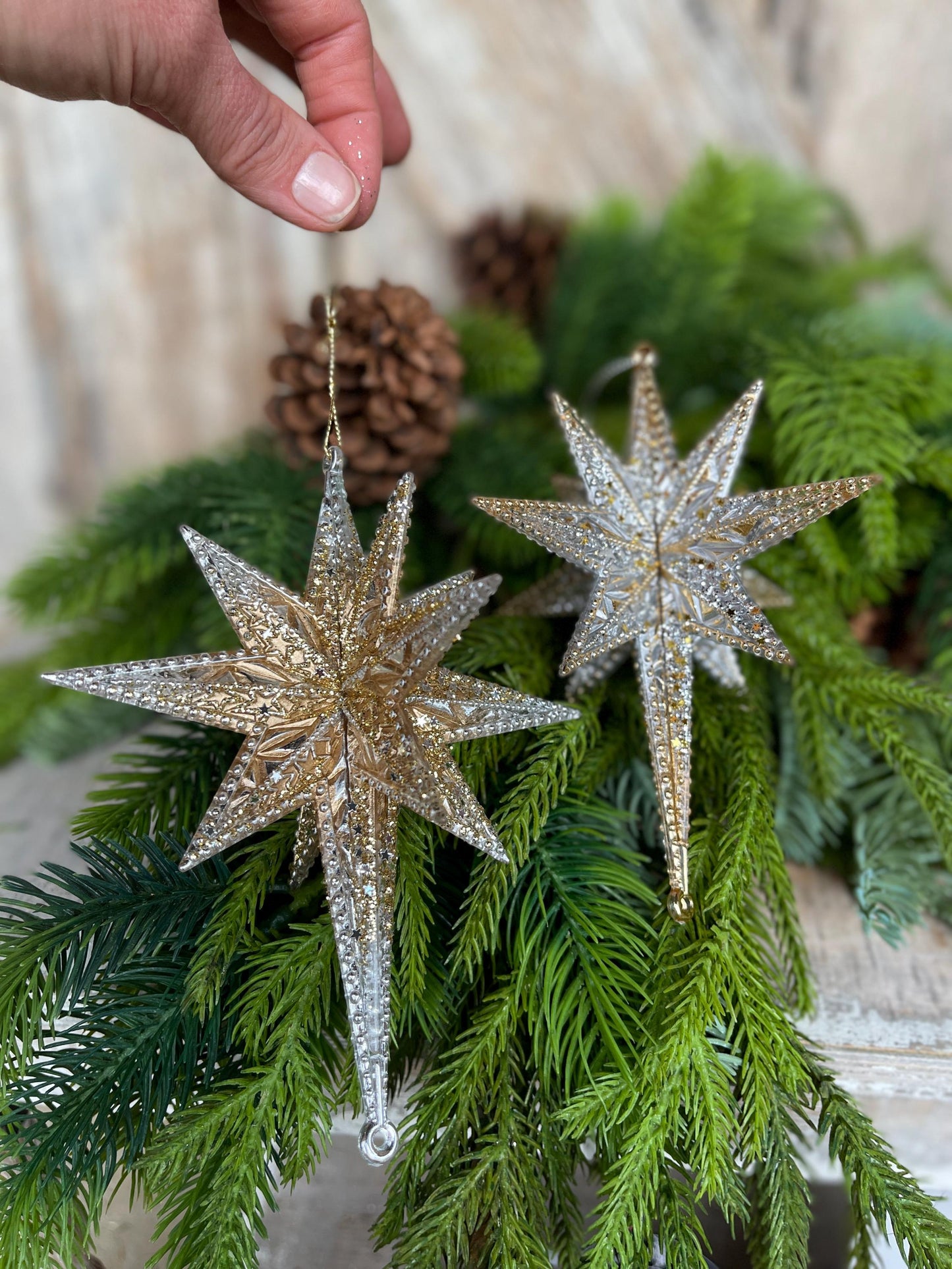 Set of 2 Gold Embroidered Ornaments, 4" Gold Ornaments, Star Ornaments, Gold Christmas Tree Ornaments, Gold Star Ornaments