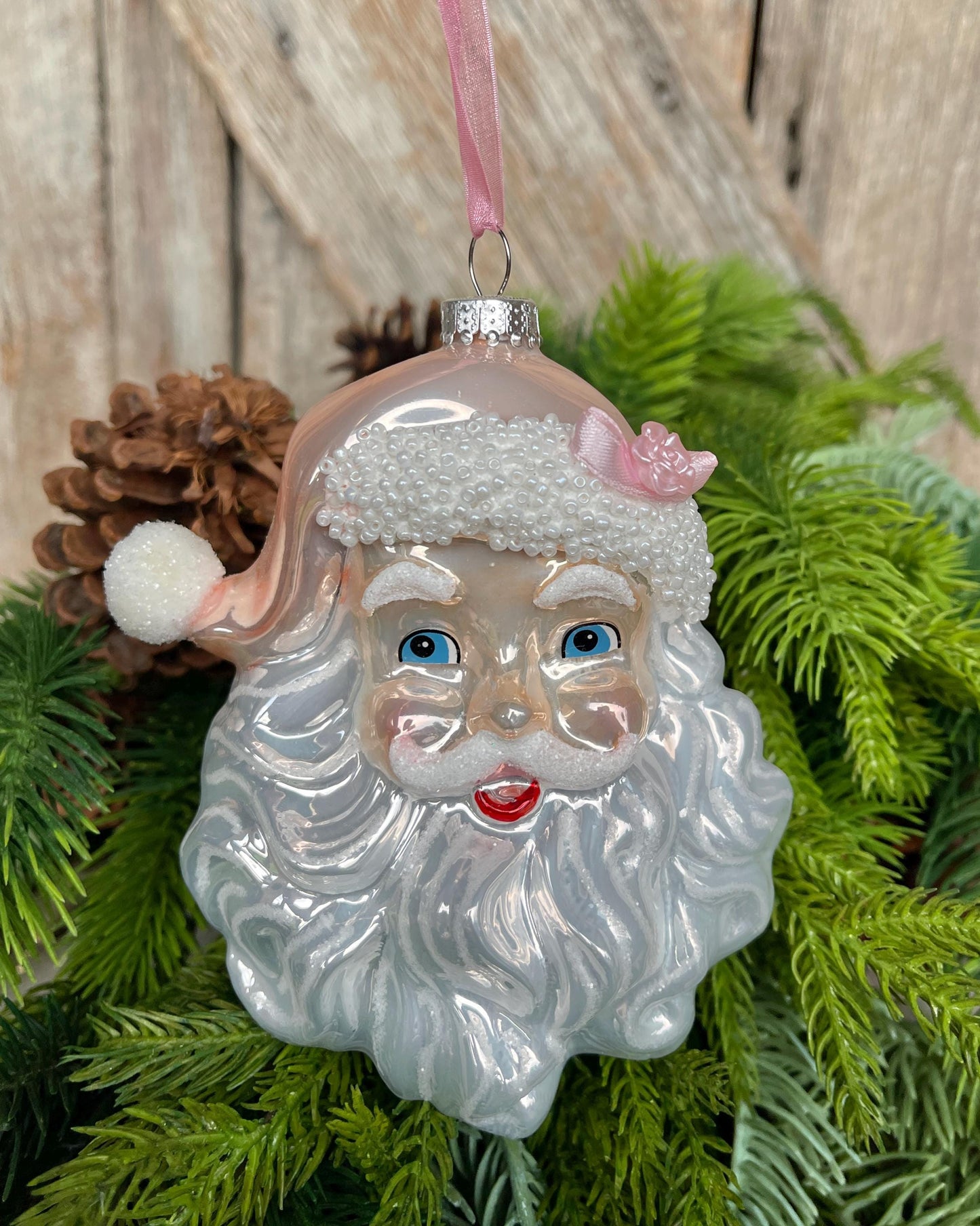 5.9" Pink Santa Ornament, Pinkmas Ornament, Pink Christmas Ornament, Pink Santa Claus Ornament, Glass Pink Ornament