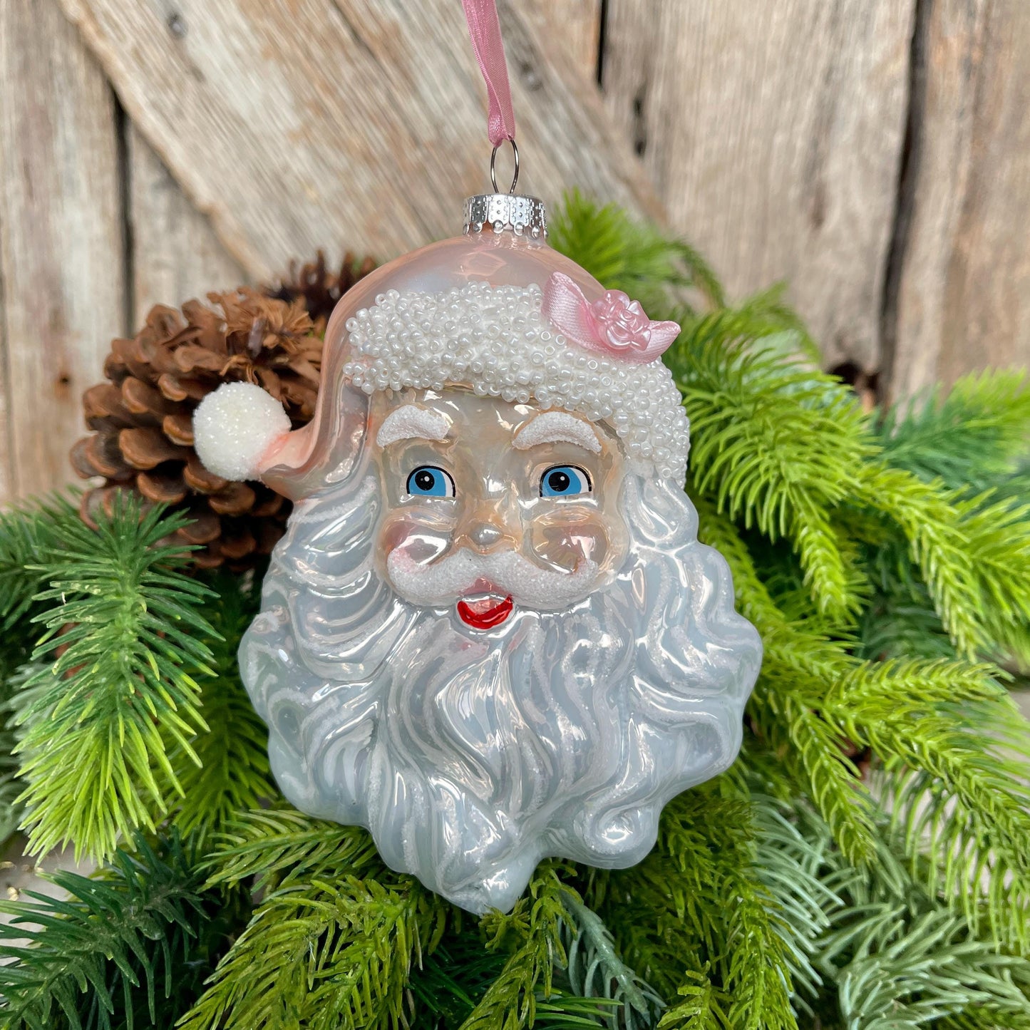 5.9" Pink Santa Ornament, Pinkmas Ornament, Pink Christmas Ornament, Pink Santa Claus Ornament, Glass Pink Ornament