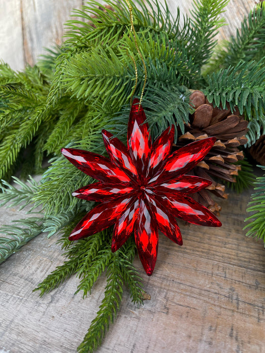 4" Red Jewel Poinsettia Ornament, Christmas Ornament, Red Jewel Ornament