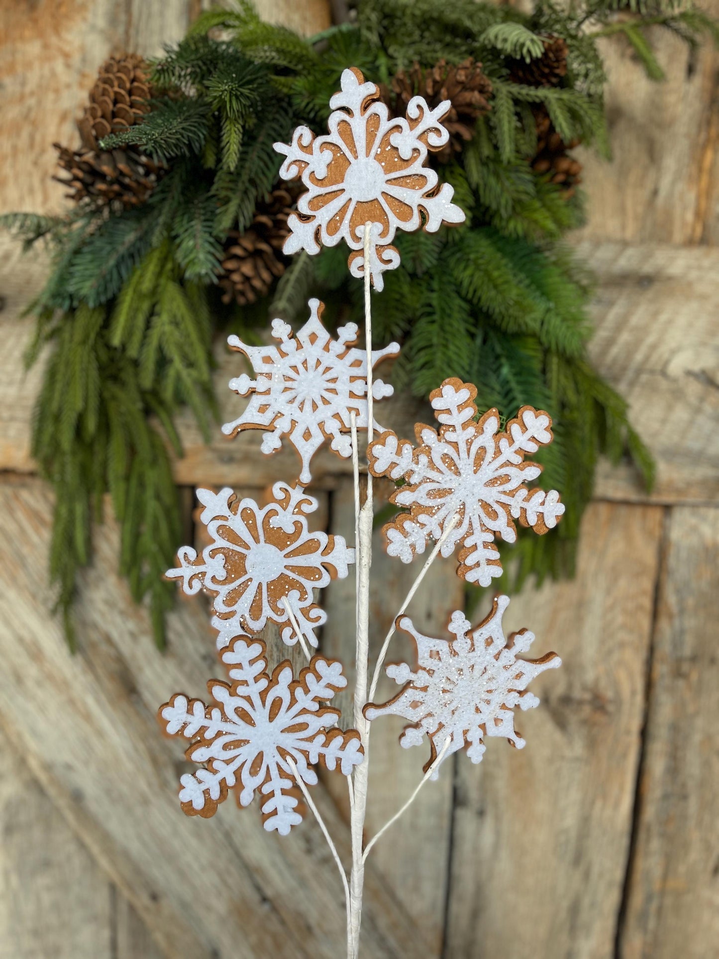 28" Gingerbreak Snowflake Spray, Snowflake Spray, CHristmas Tree Spray, Gingerbread Decor, Gingerbread CHristmas Spray, Snowflake Decor