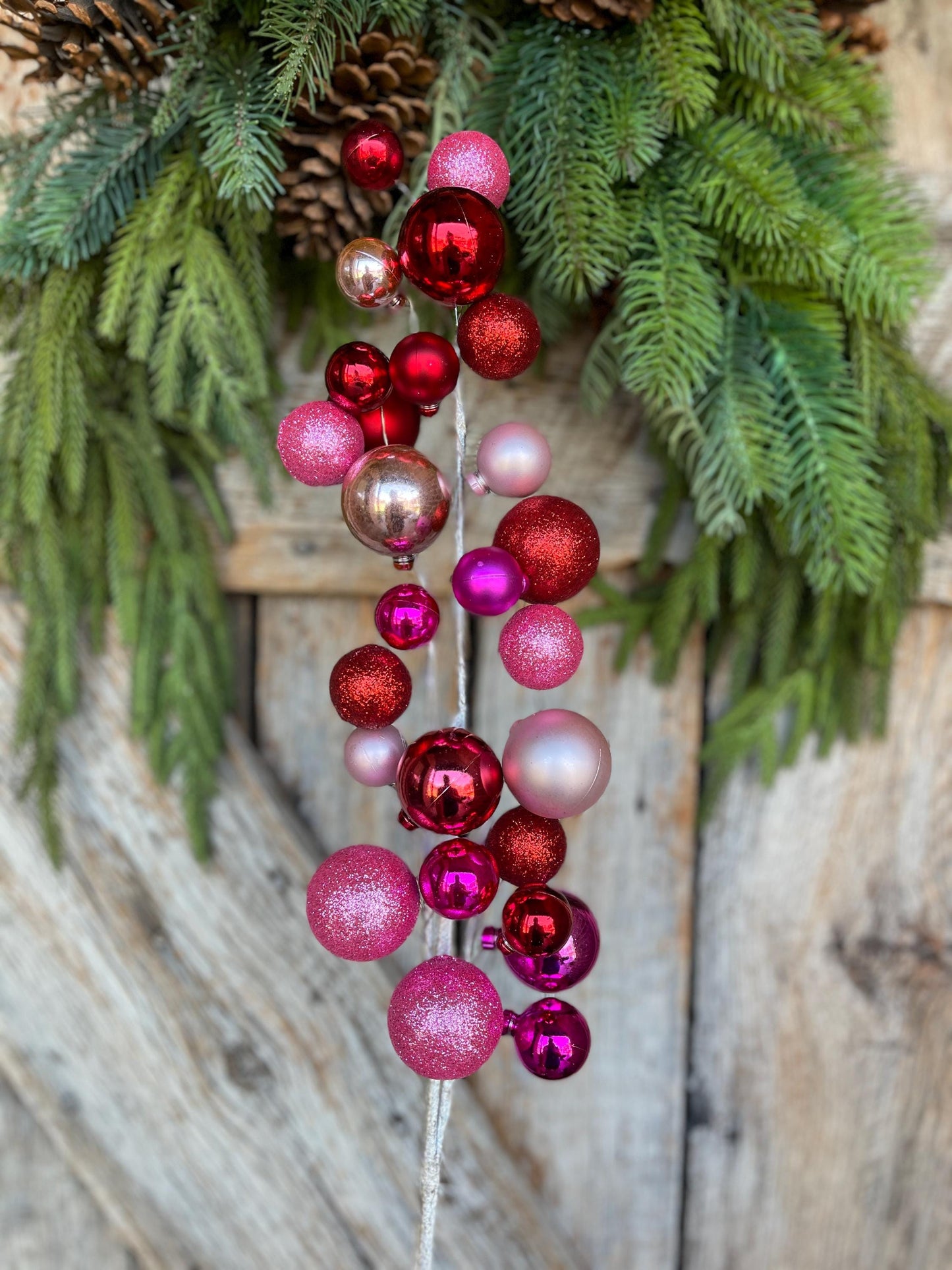 30" Ball Spray, Pink Red Colored Christmas Spray, Ornament Ball Spray
