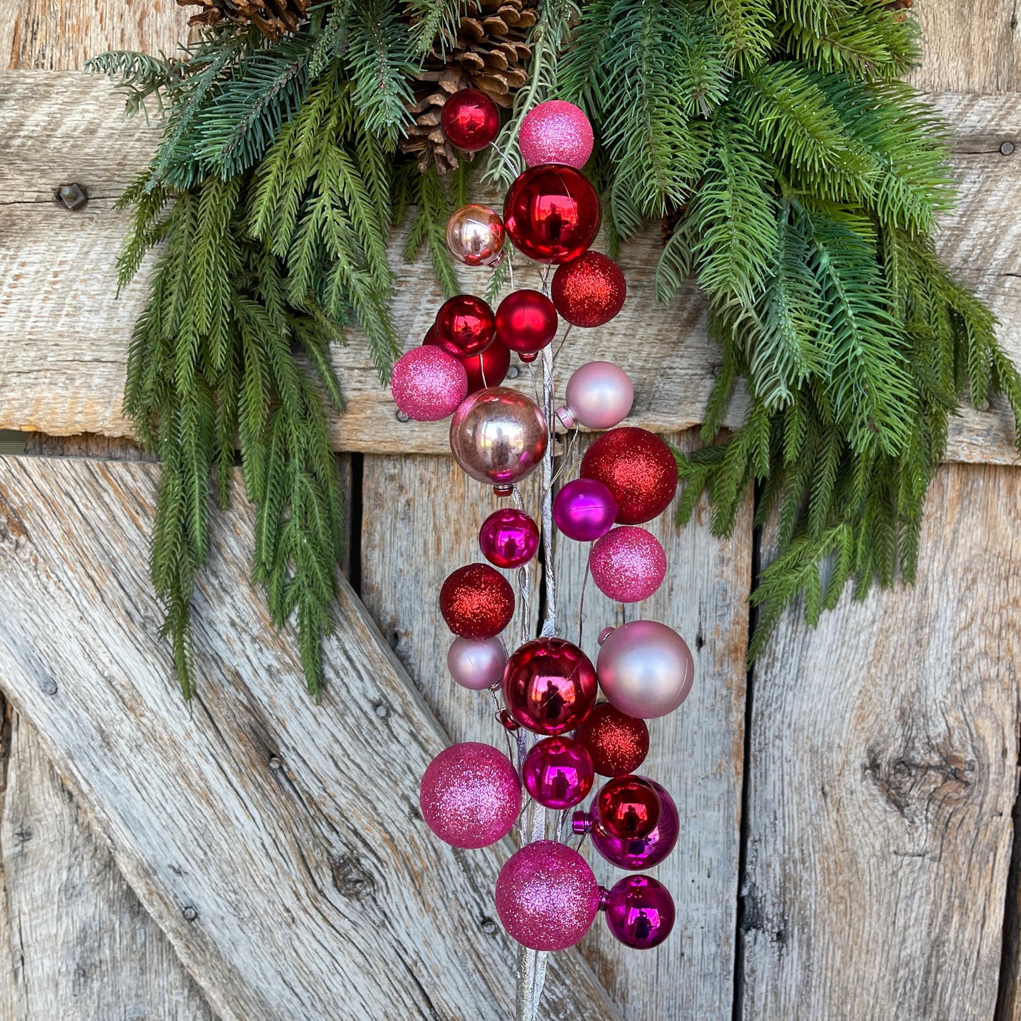 30" Ball Spray, Pink Red Colored Christmas Spray, Ornament Ball Spray