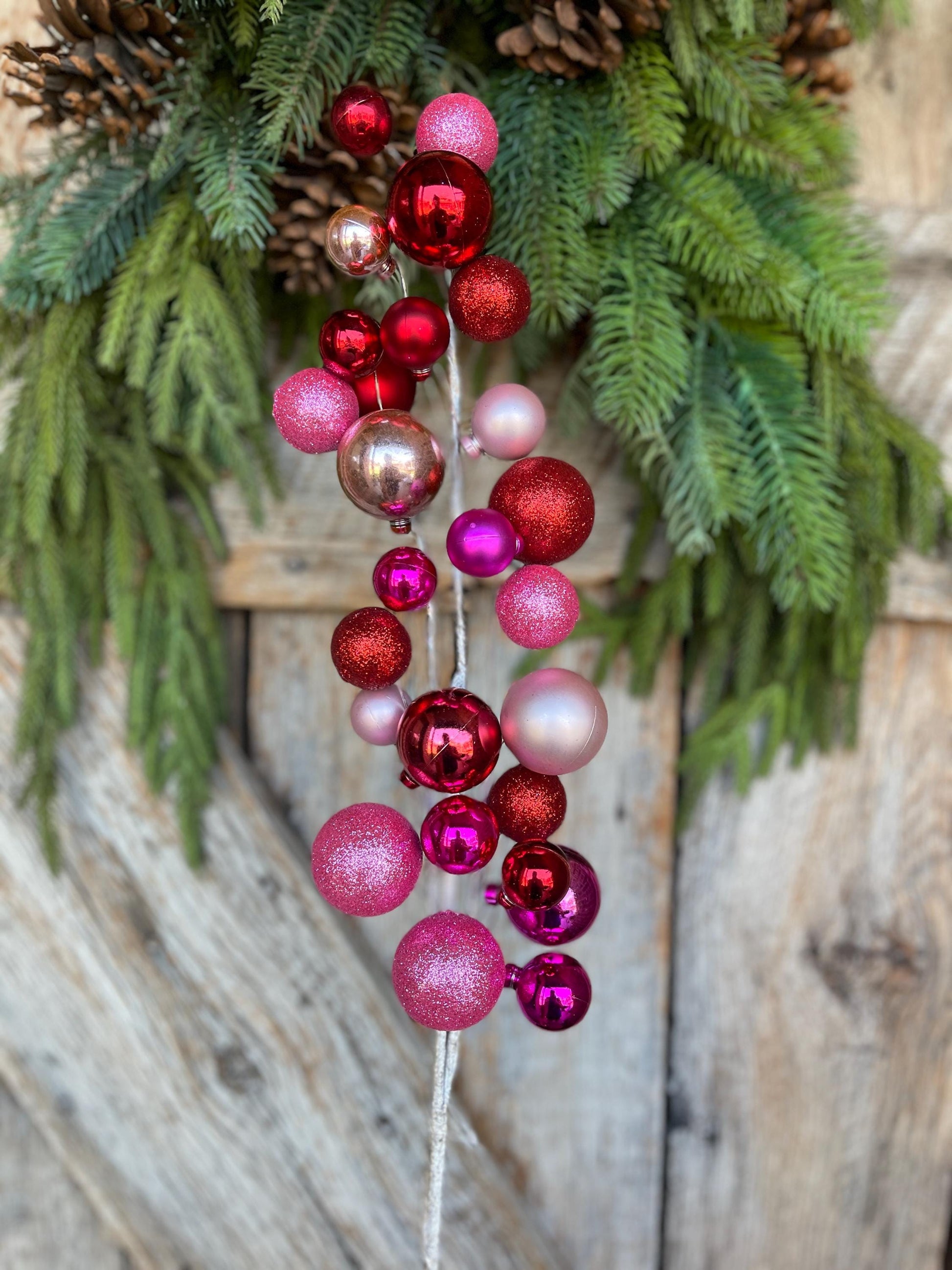 30" Ball Spray, Pink Red Colored Christmas Spray, Ornament Ball Spray