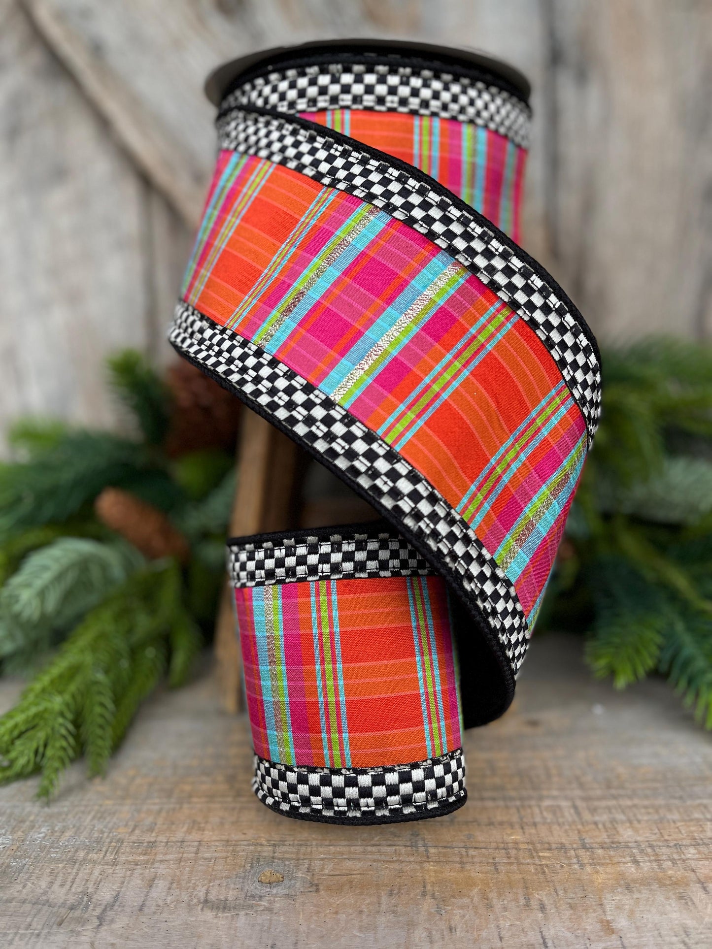 4" Kitschy Plaid Ribbon, Farrisilk Ribbon, Christmas Plaid Ribbon