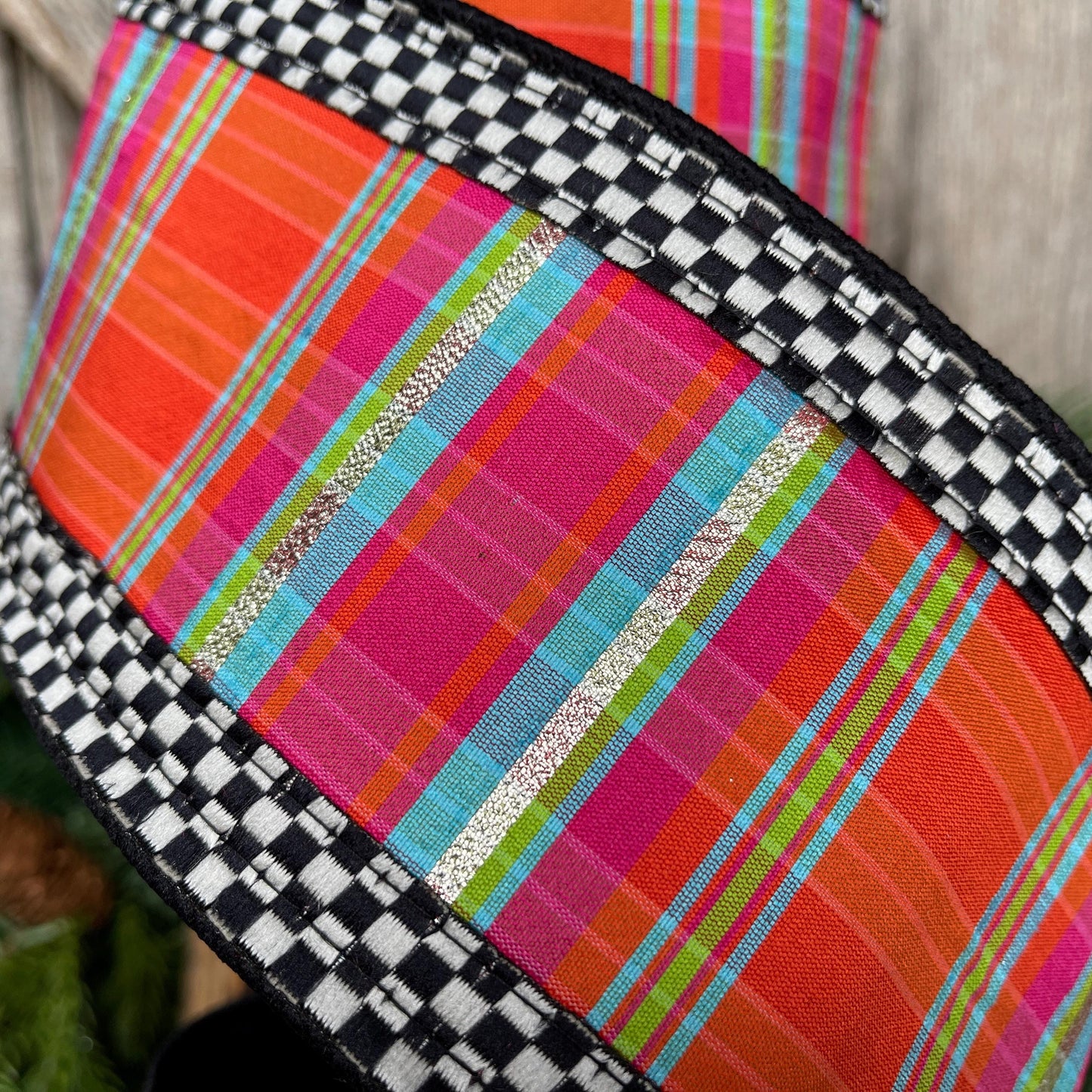 4" Kitschy Plaid Ribbon, Farrisilk Ribbon, Christmas Plaid Ribbon