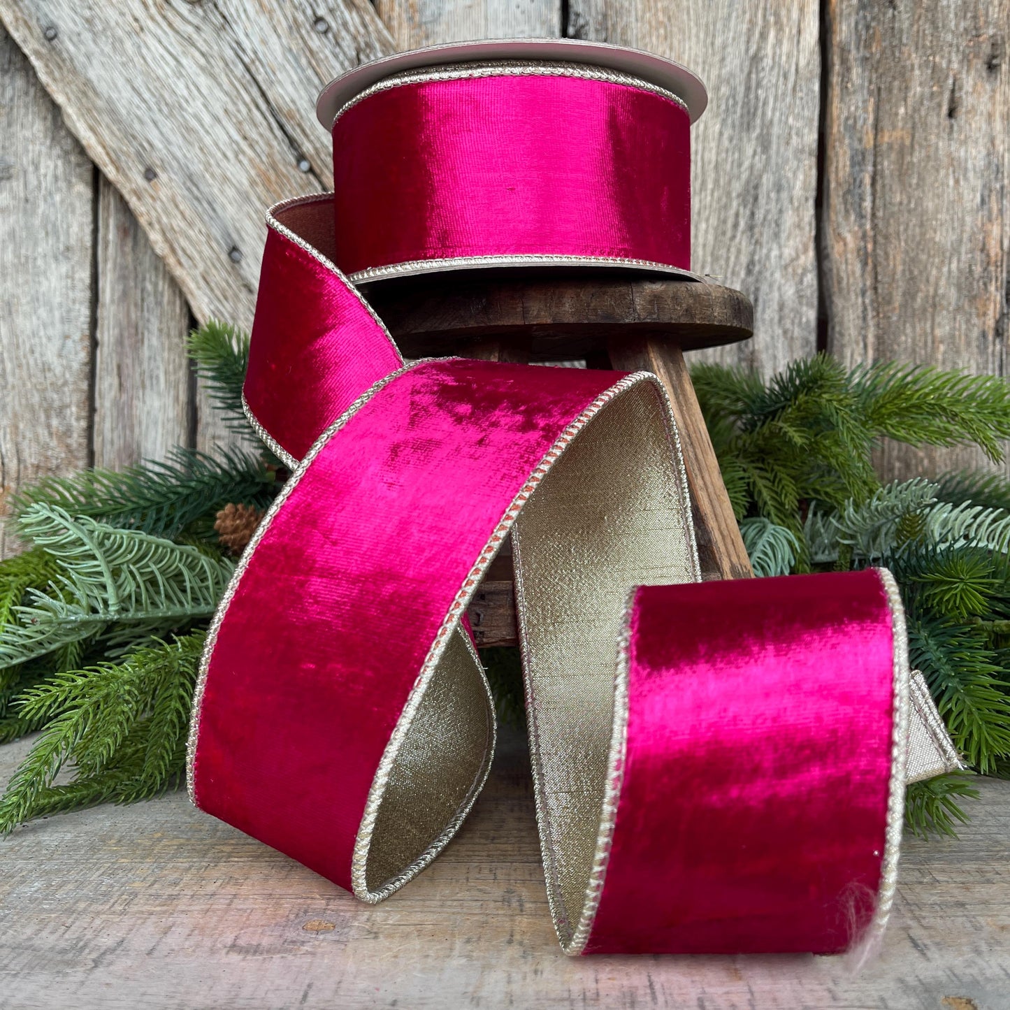 2.5” Hot Pink Satin Velvet, Farrisilk Velvet, Pink Velvet Ribbon, Hot Pink Ribbon, wired ribbon, velvet ribbon, 10 yards, RK662-08