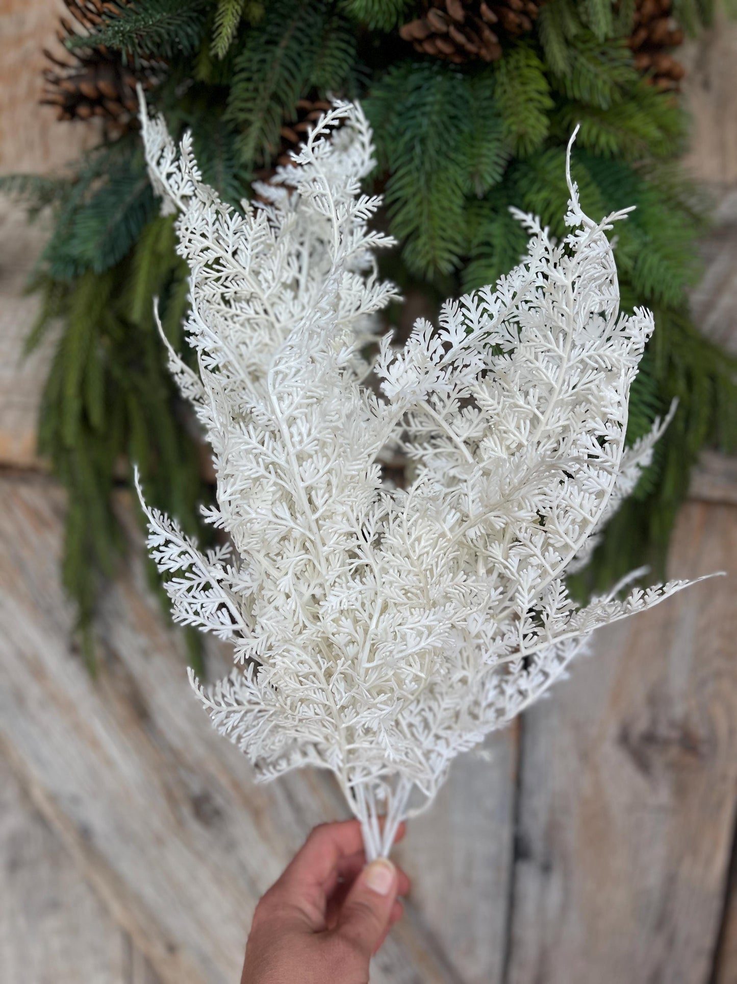 22" White Christmas Bush, White Christmas Fern, White Filler Bush, Filler Bush, White Greenery Bush, 85268-WT