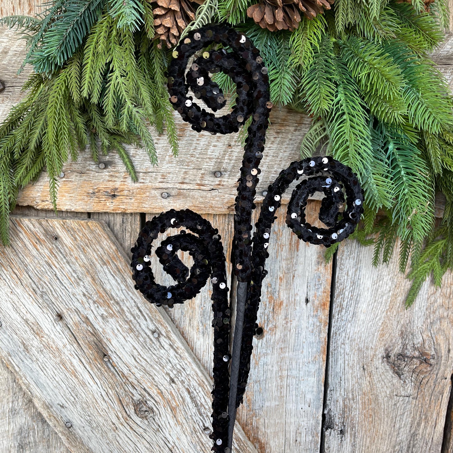 29" Black Sequin Curly Spray, Halloween Spray, Floral Spray