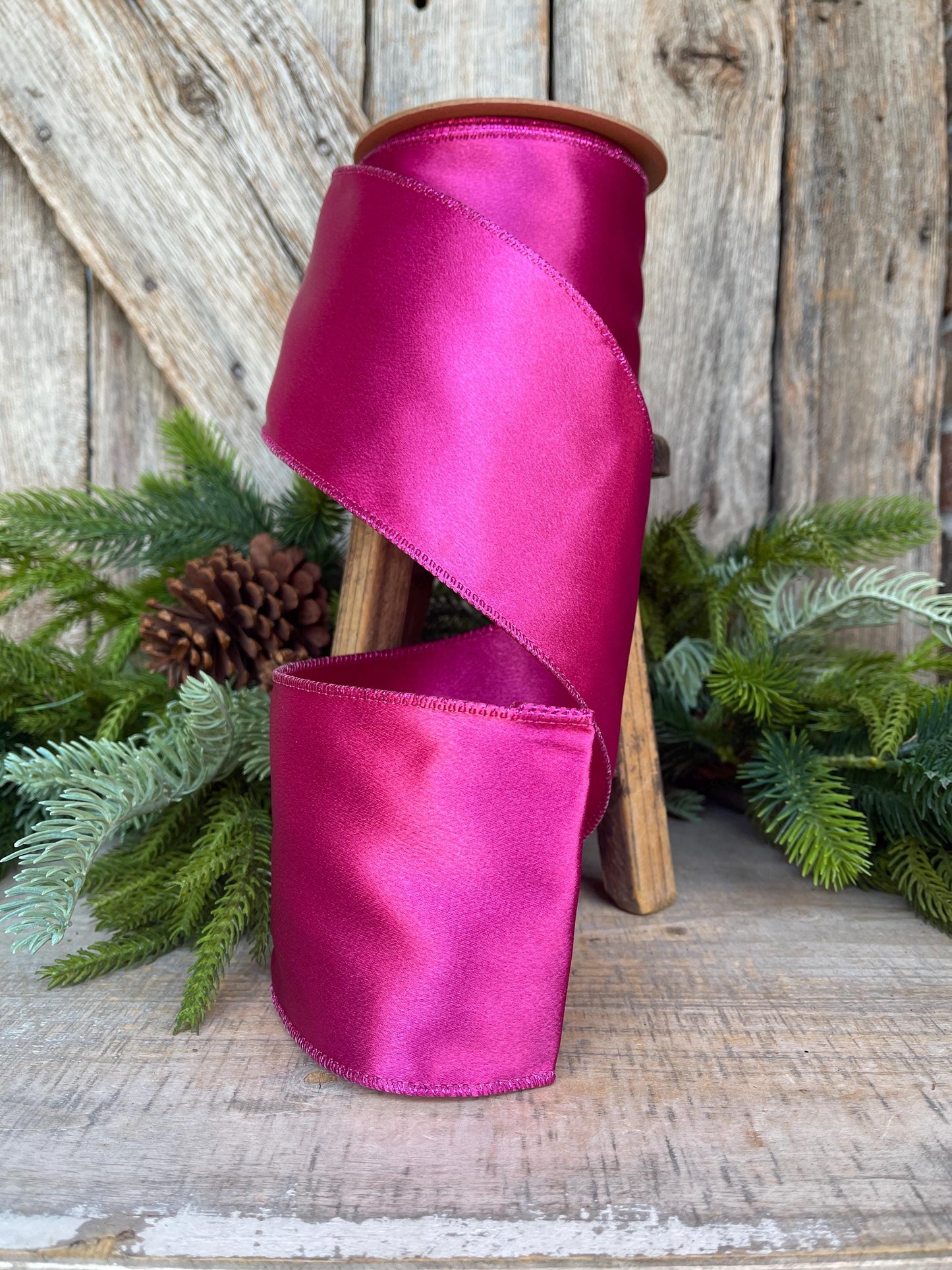 4" Hot Pink Satin Ribbon, Christmas Ribbon, Shimmer Satin Ribbon