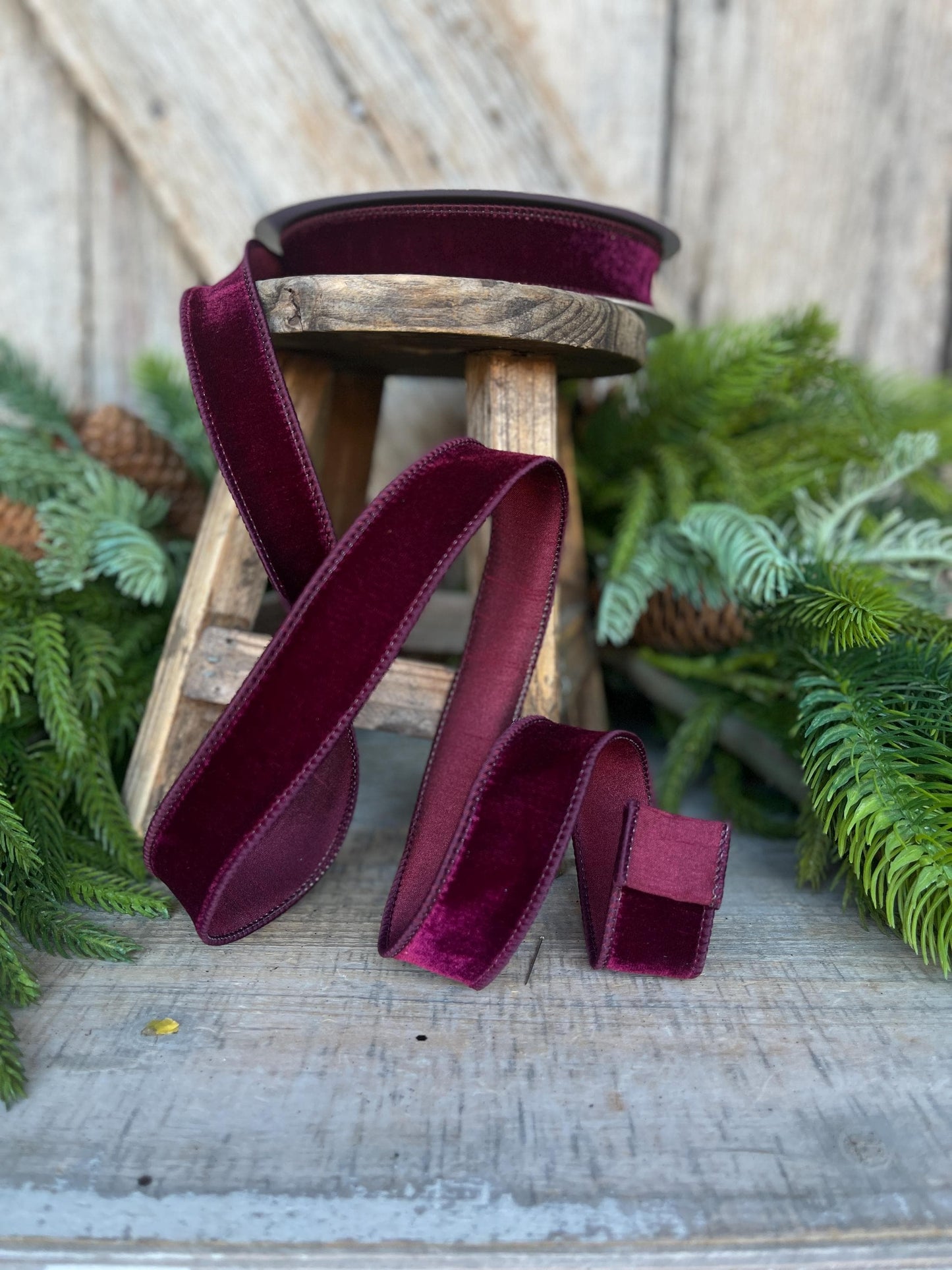 1" Garnet Velveteen Ribbon, Farrisilk Ribbon, Deep Maroon Ribbon, Deep Plum Ribbon, Christmas Ribbon, Narrow Ribbon, RS267-11
