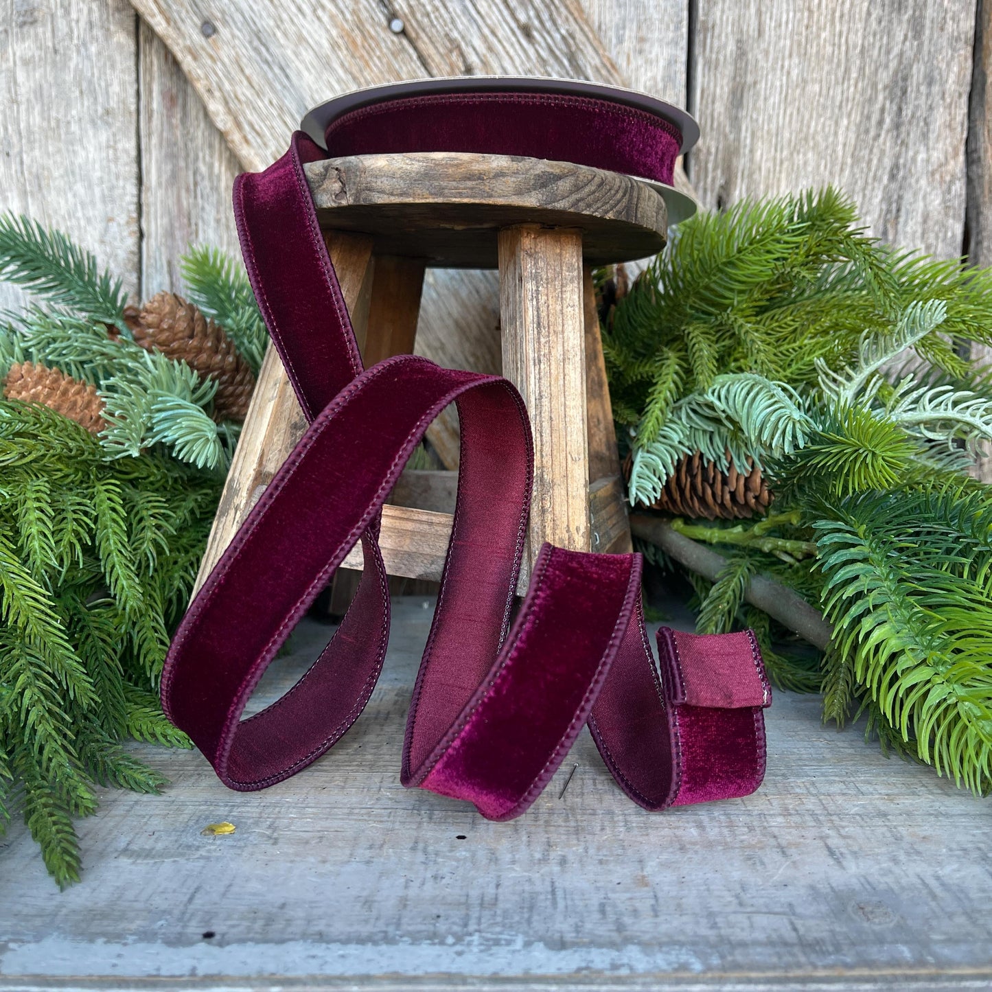1" Garnet Velveteen Ribbon, Farrisilk Ribbon, Deep Maroon Ribbon, Deep Plum Ribbon, Christmas Ribbon, Narrow Ribbon, RS267-11